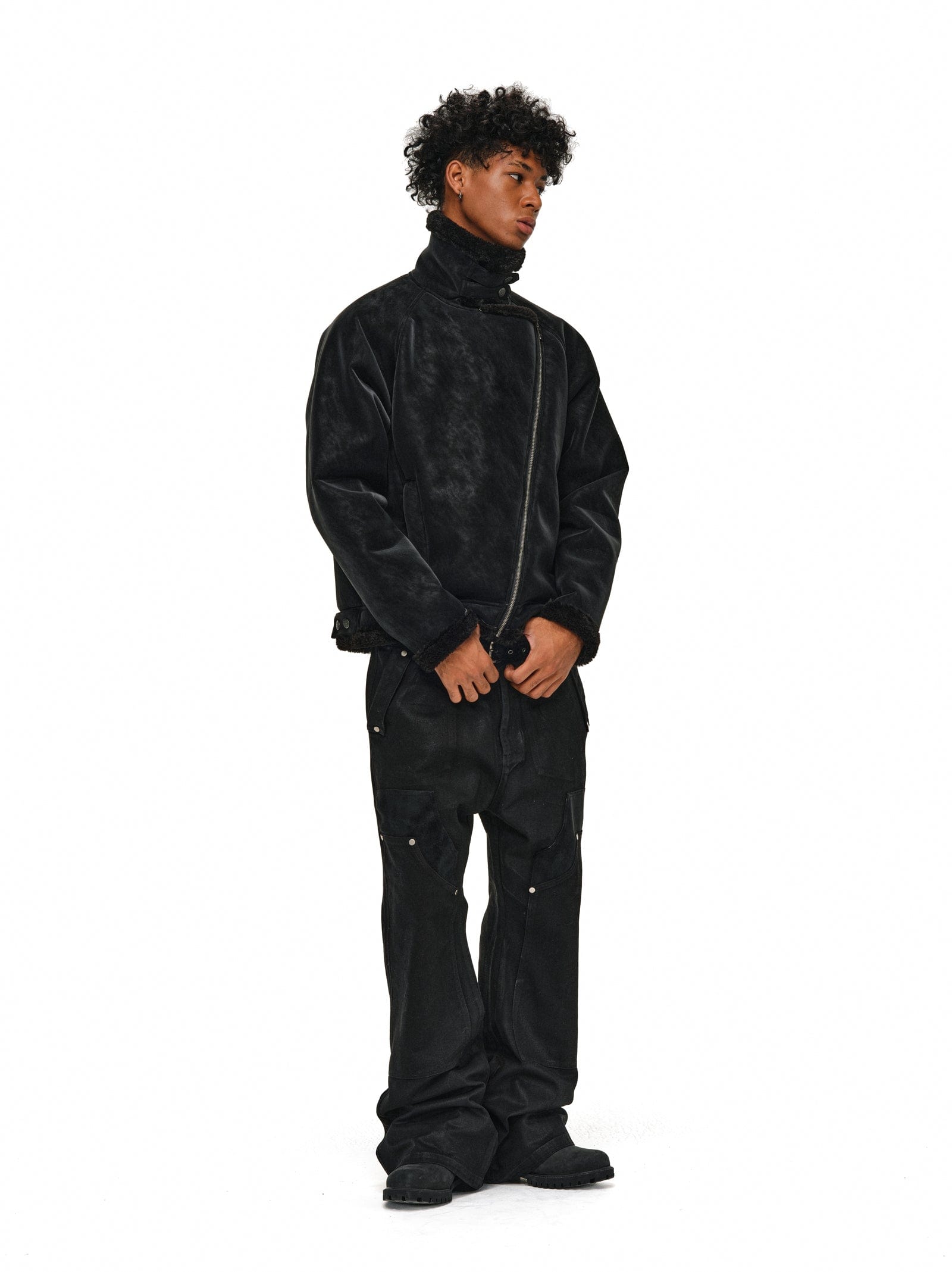 Asymmetric Zipper Shearling Jacket