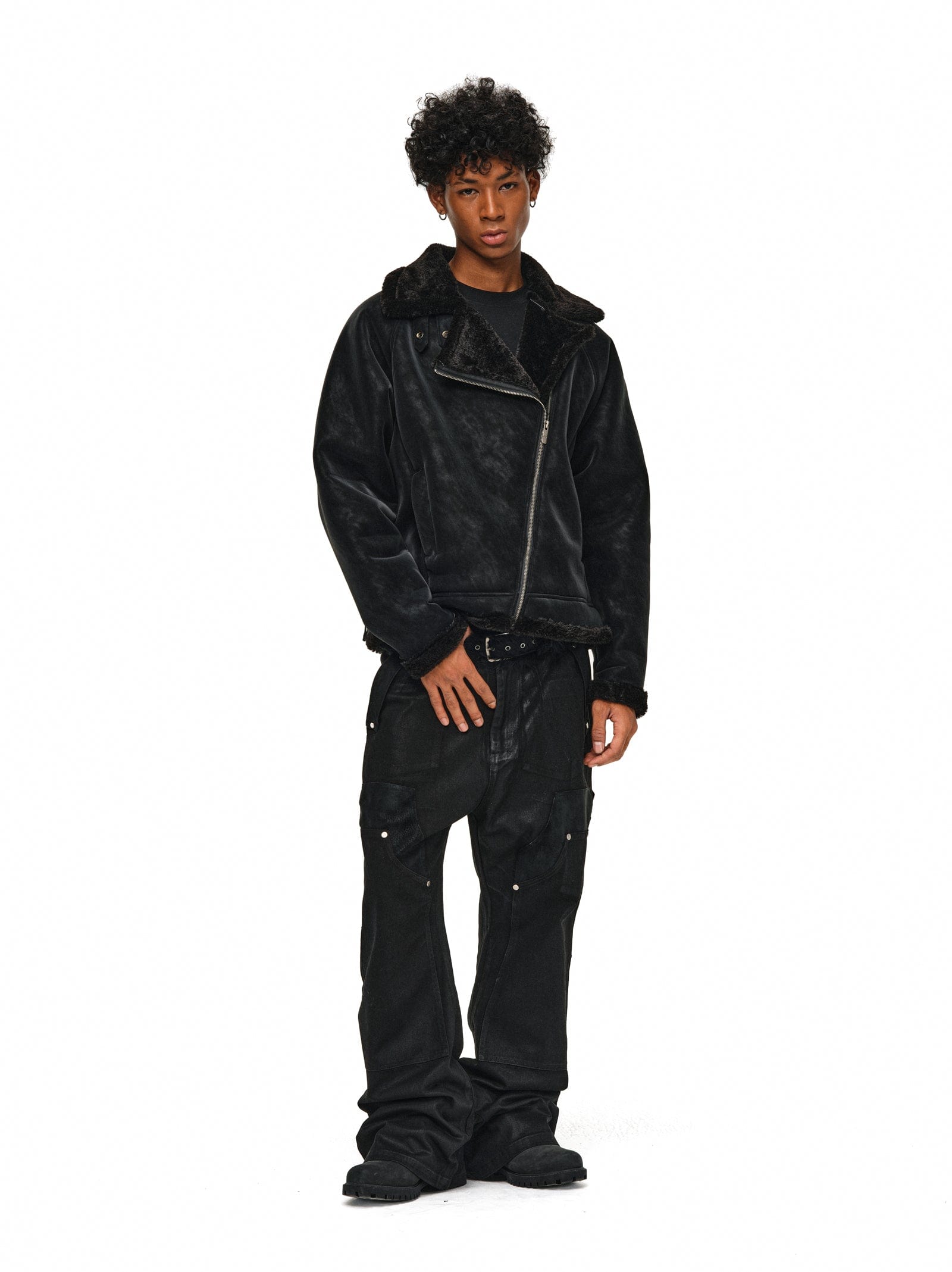 Asymmetric Zipper Shearling Jacket