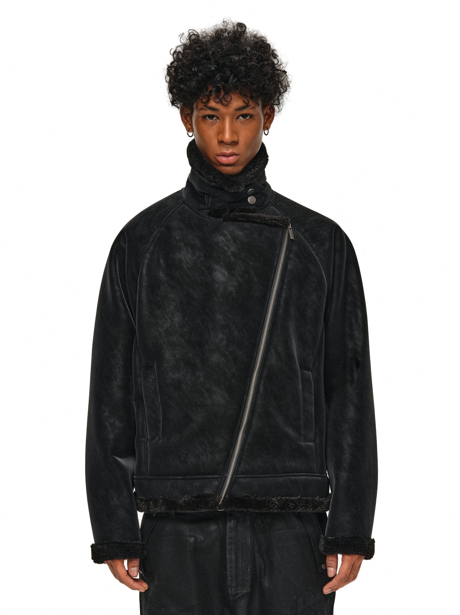 Asymmetric Zipper Shearling Jacket
