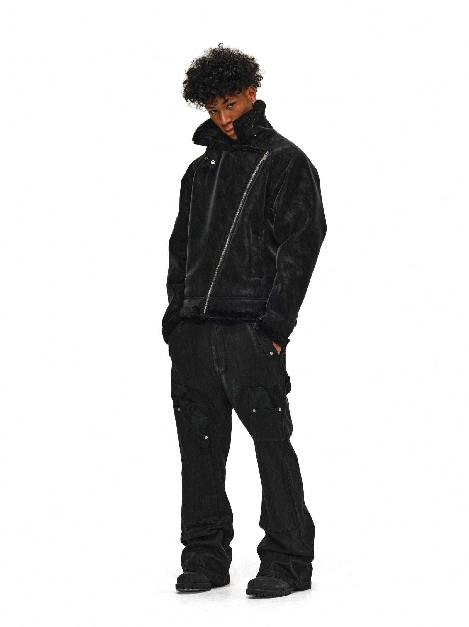 Asymmetric Zipper Shearling Jacket
