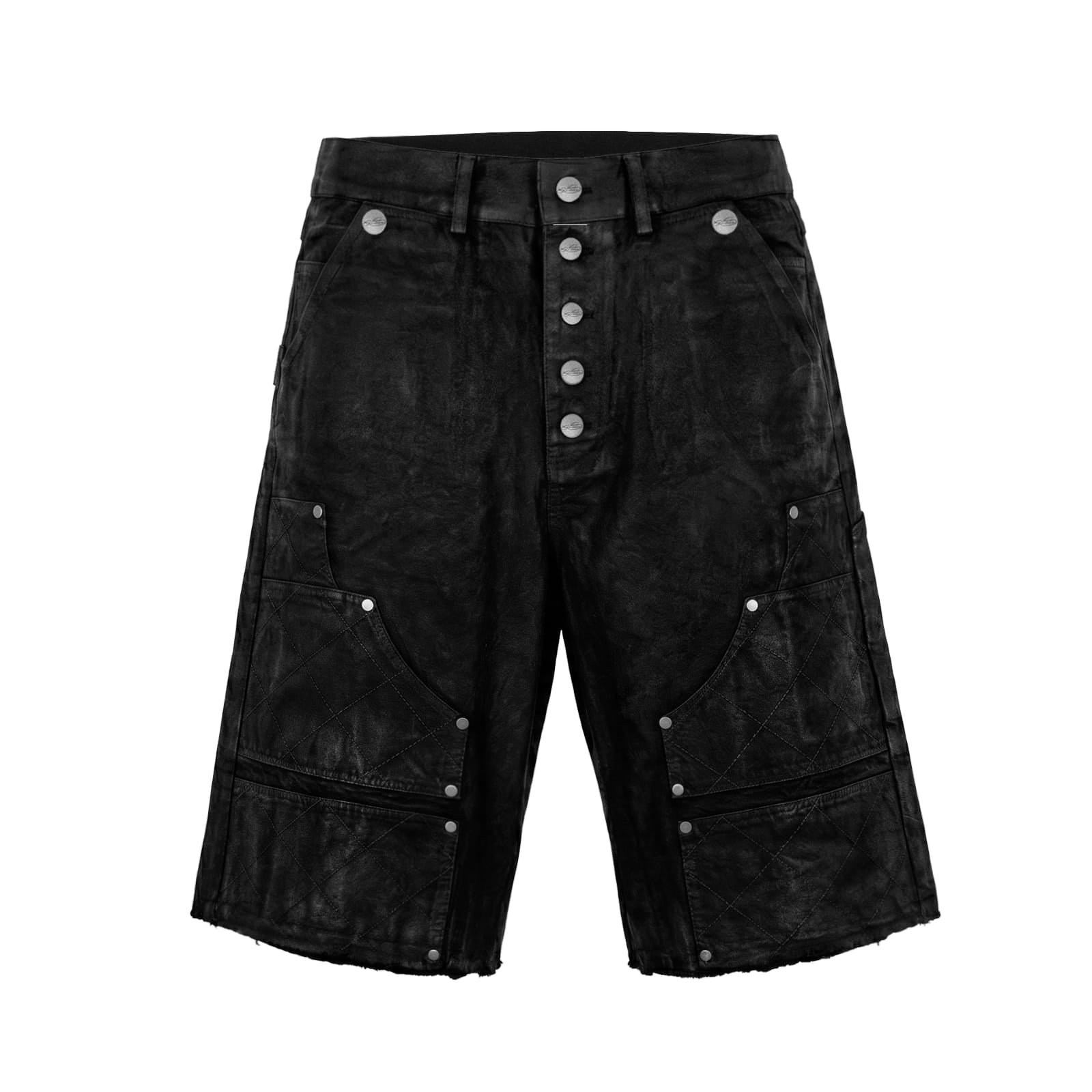 Black / S Waxed Button-Fly Lumberjack Cropped Pants