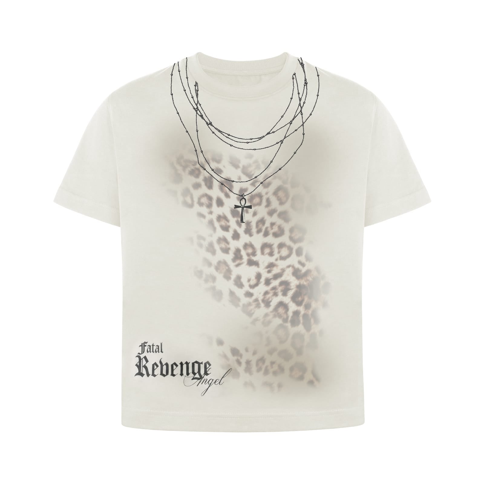 Cream Beige / S Fatal Revenge Angel Leopard Chain Print Tee