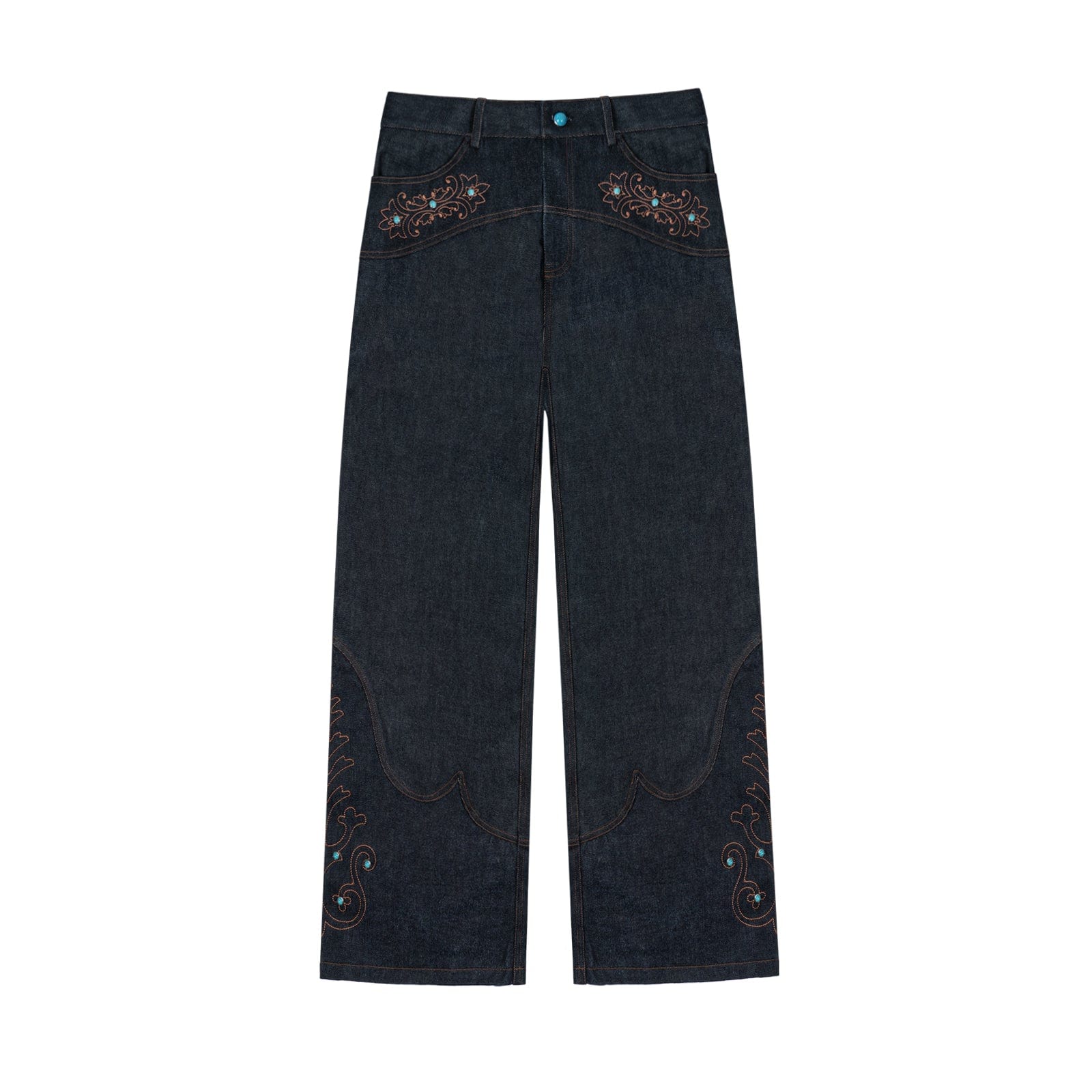 Deep Blue / S Western Embroidered Gemstone Denim Jeans