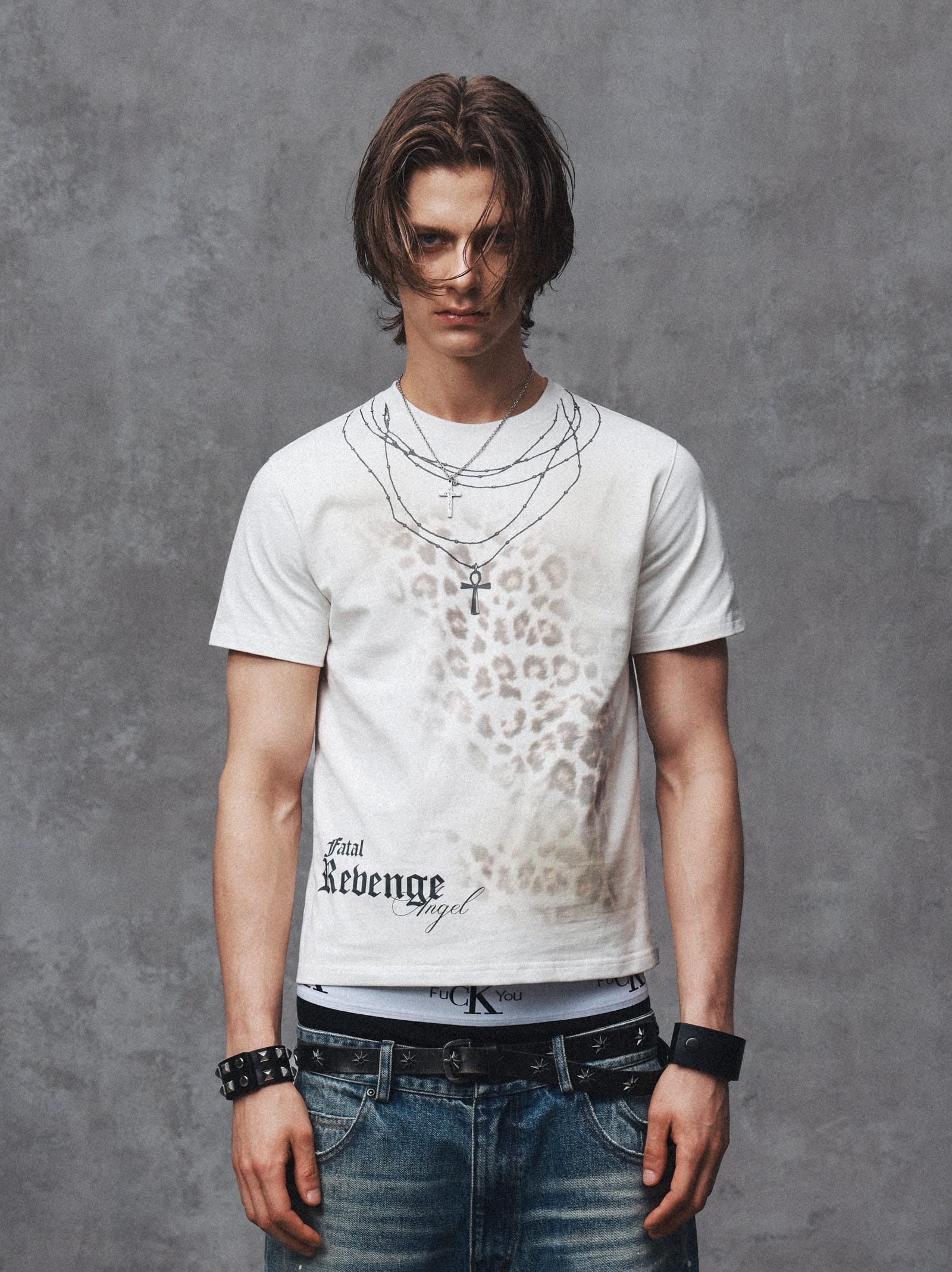Fatal Revenge Angel Leopard Chain Print Tee