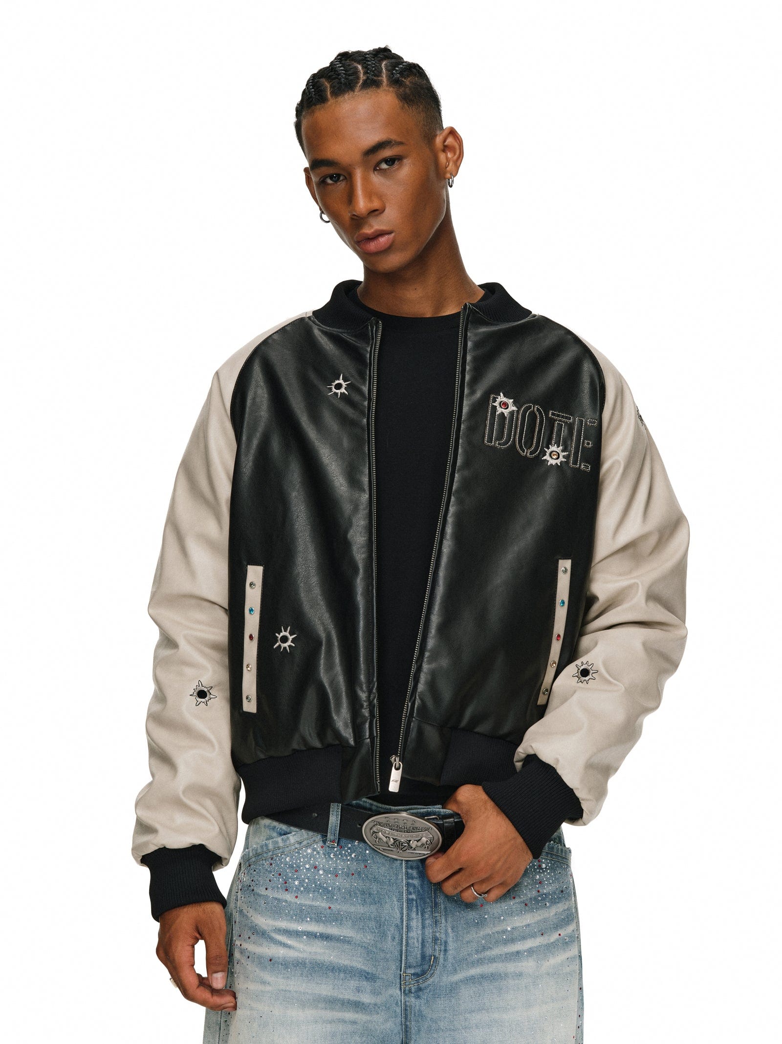 Gemstone Raglan Leather Varsity Jacket
