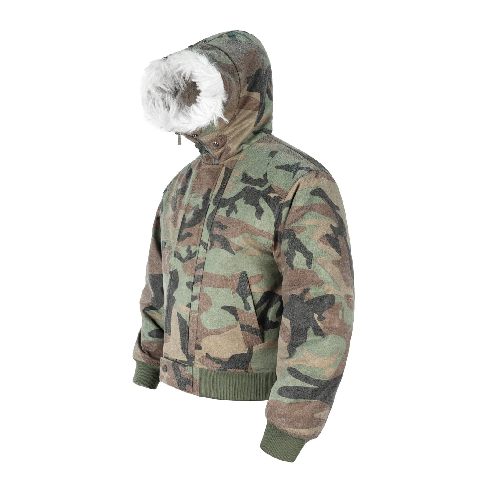 Green / S Camouflage Crack Pattern N2B Fur Collar Jacket