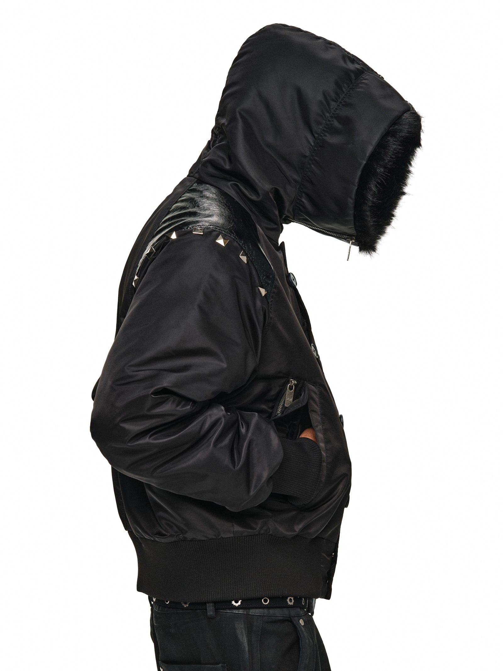 Leather-Panel Studded N2B Bomber Jacket