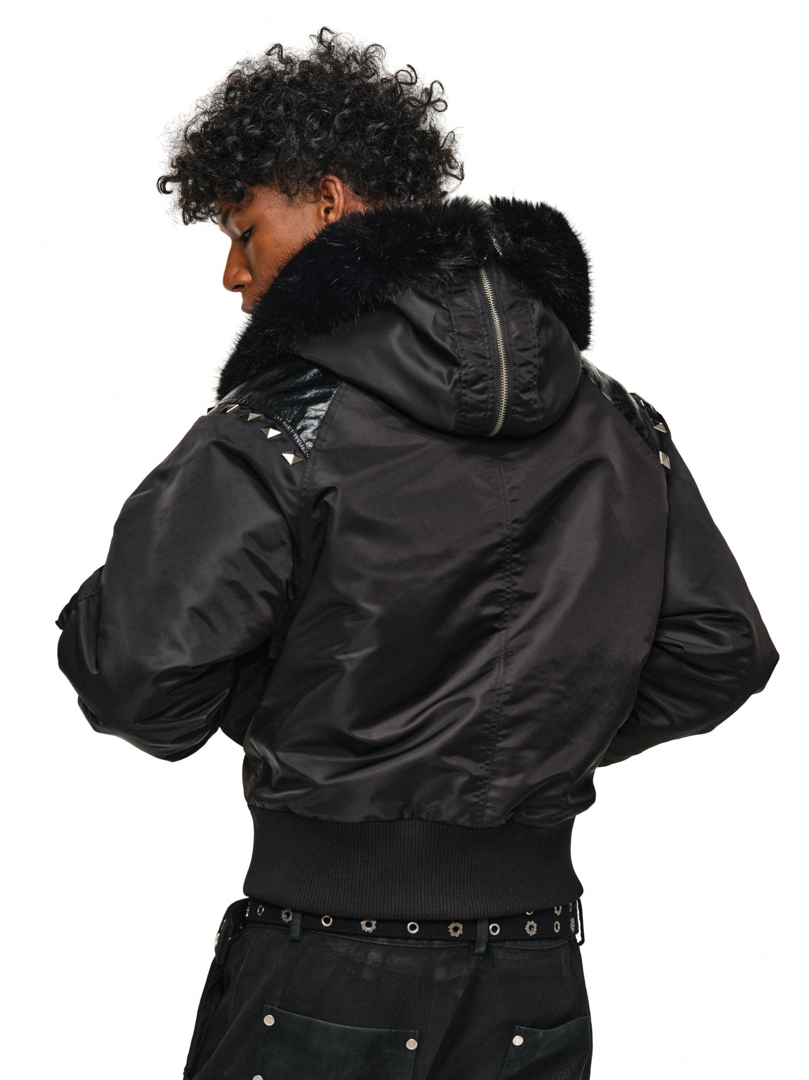 Leather-Panel Studded N2B Bomber Jacket