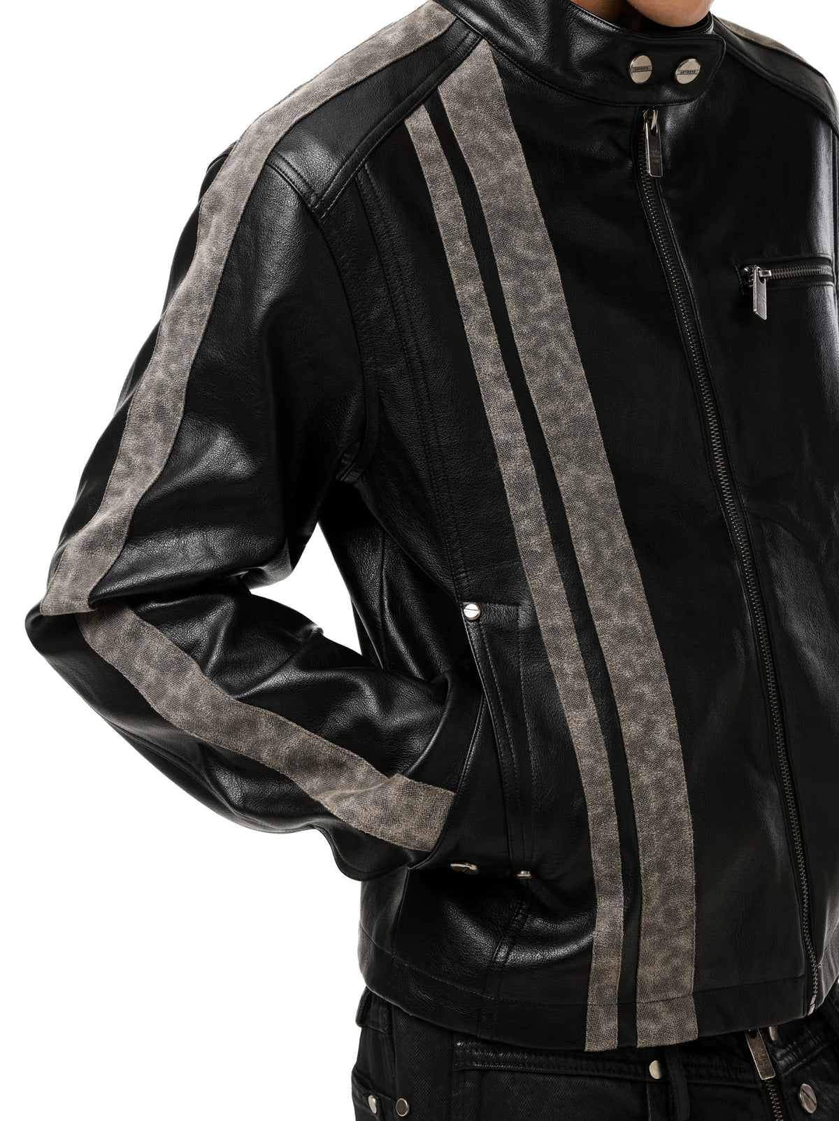 Leopard Panel Asymmetric Zip-Up Jacket