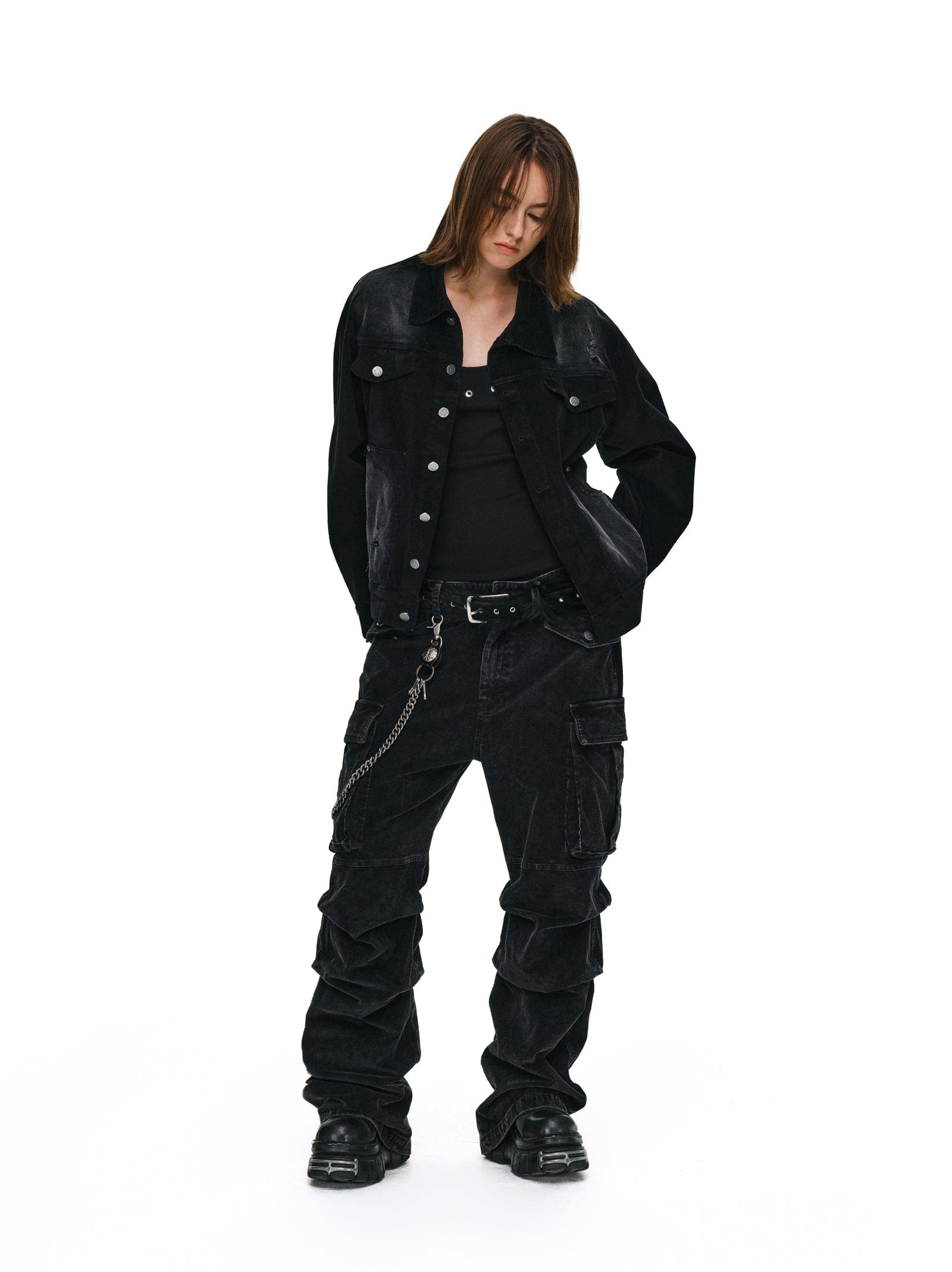 Pants Corduroy Pocket Washed Work Pants