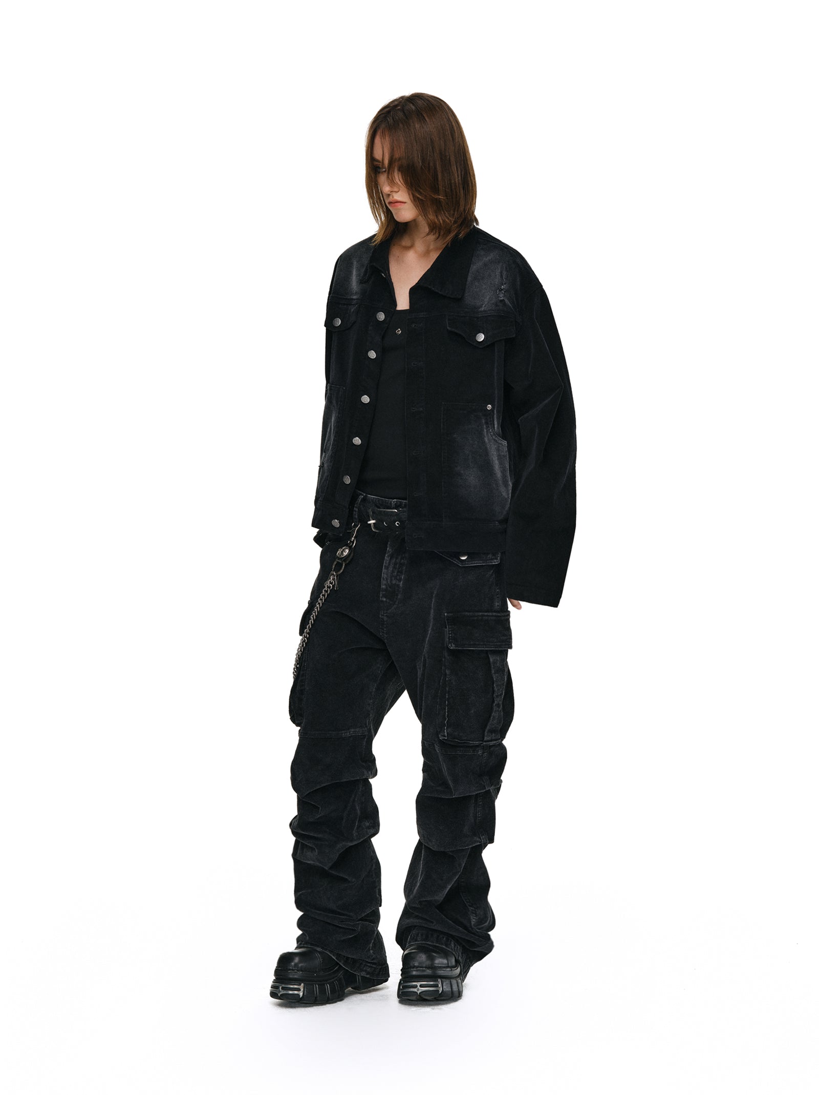 Pants Corduroy Pocket Washed Work Pants