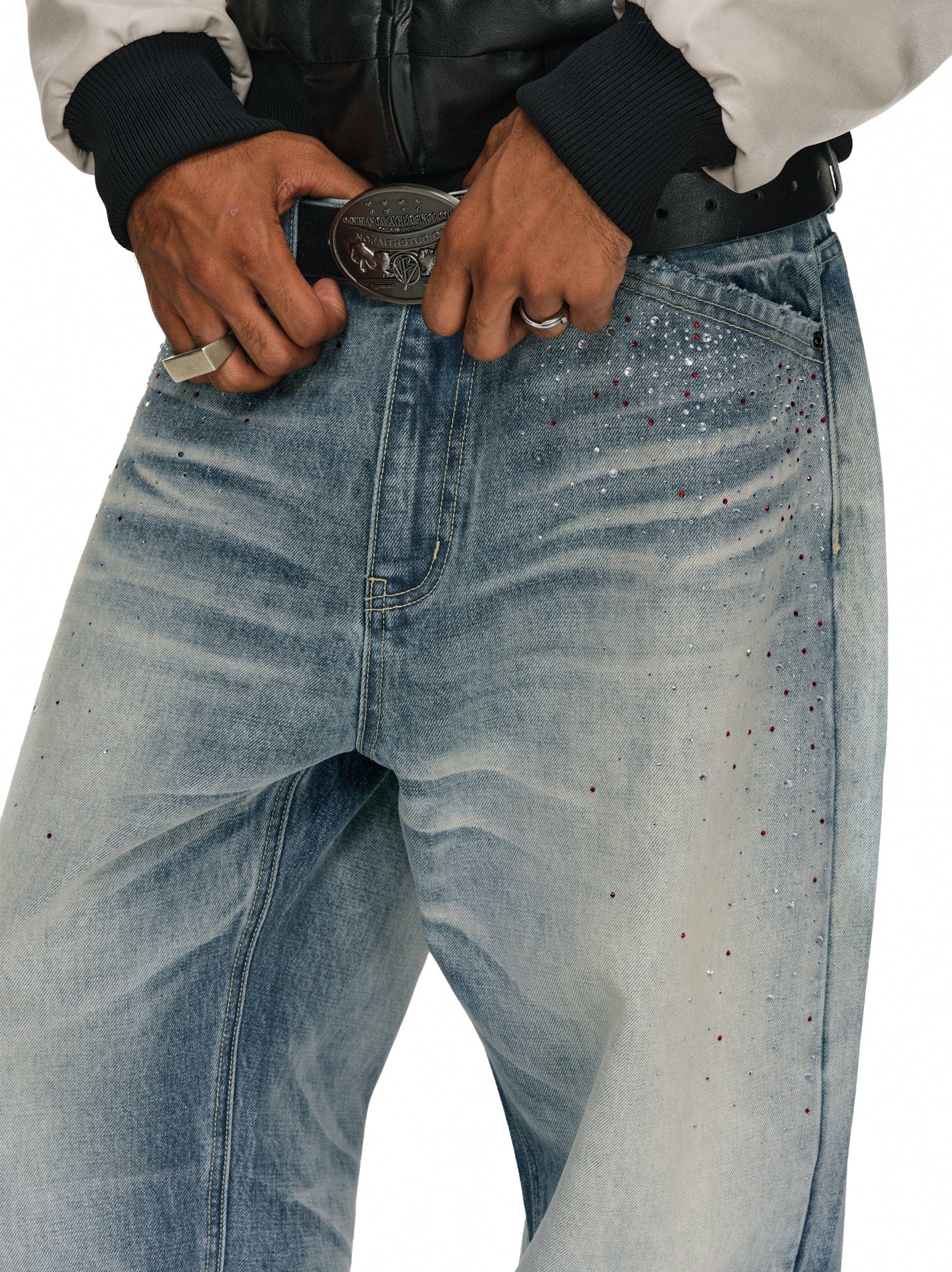 Rhinestone Detailed Loose Fit Denim