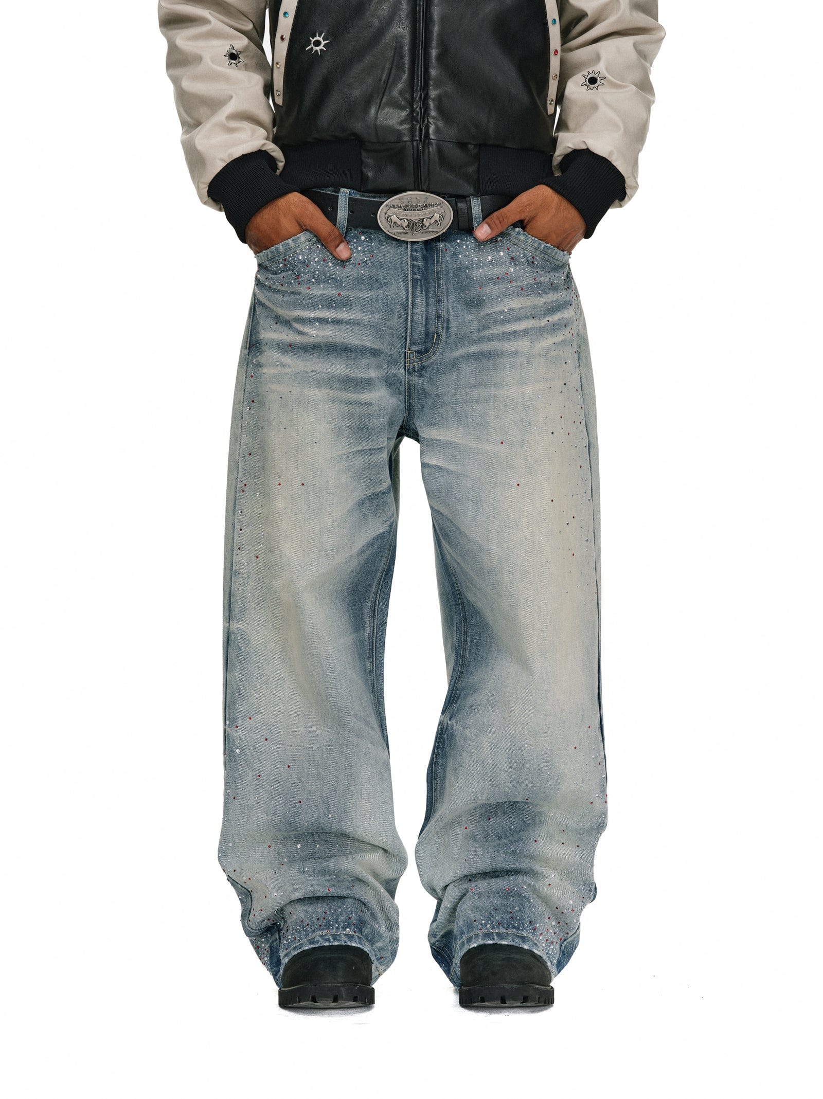 Rhinestone Detailed Loose Fit Denim