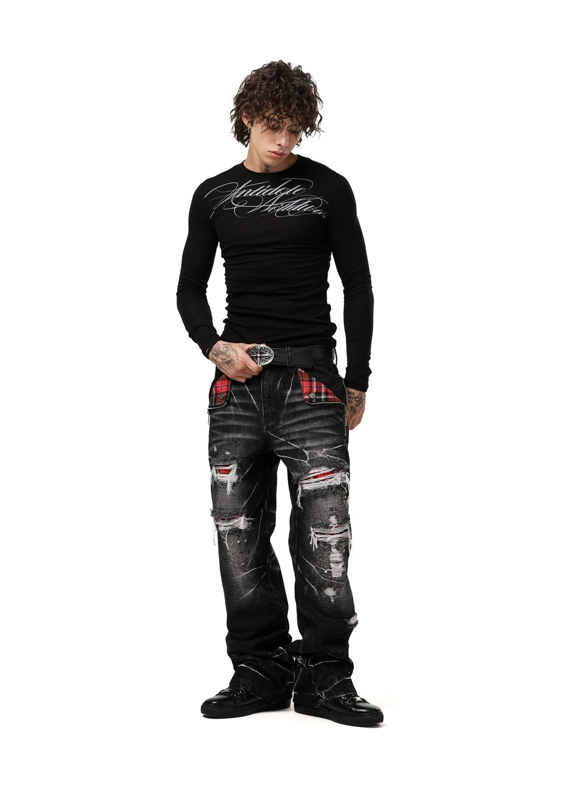 Script Cross Panel Long Sleeve Top