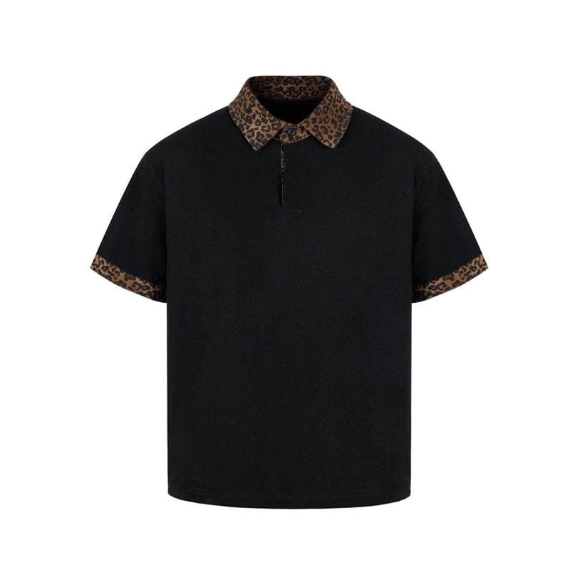 t-shirt Black / S Leopard print POLO shirt