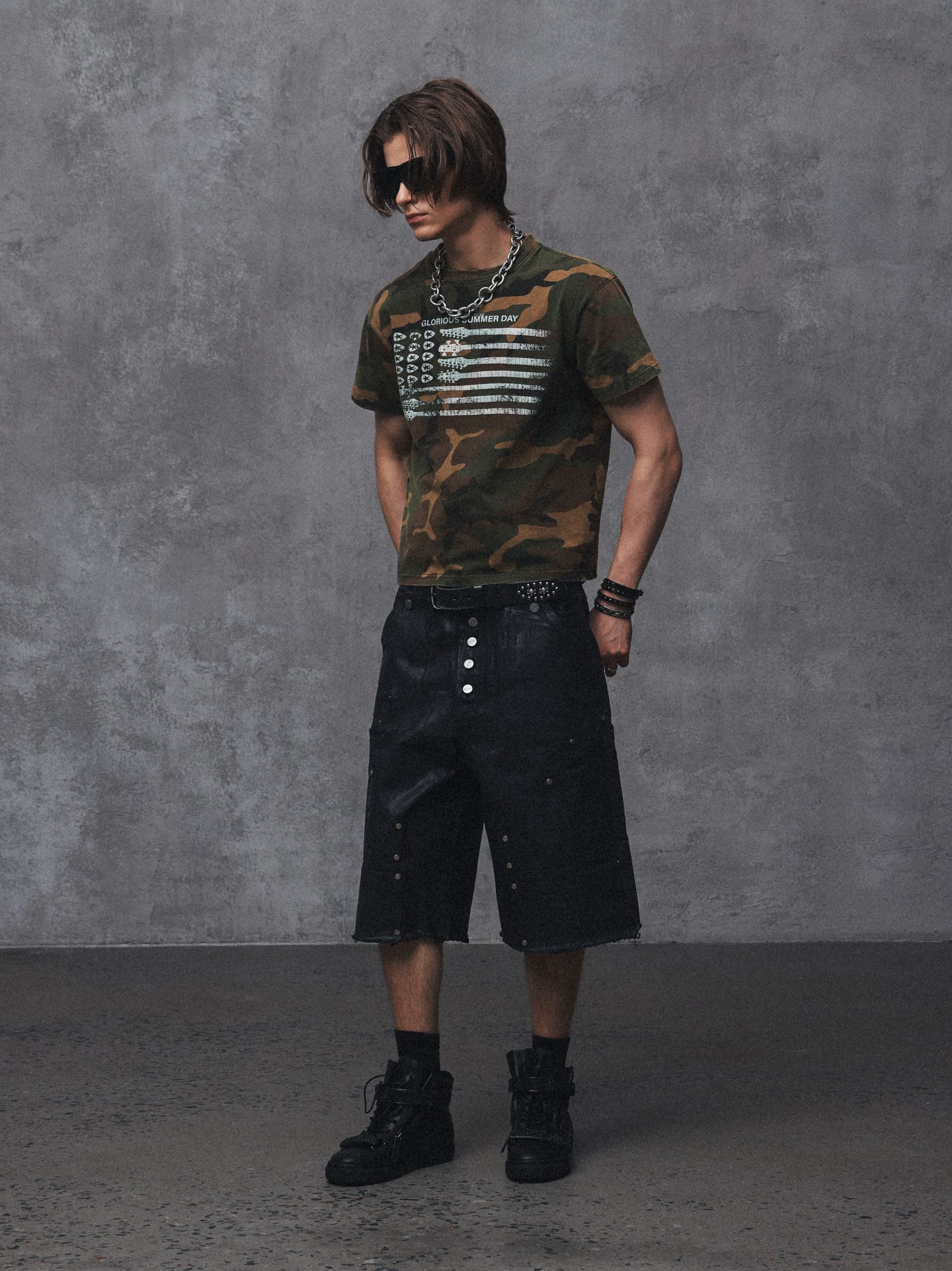 Vintage Washed Camo Guitar Print Tee