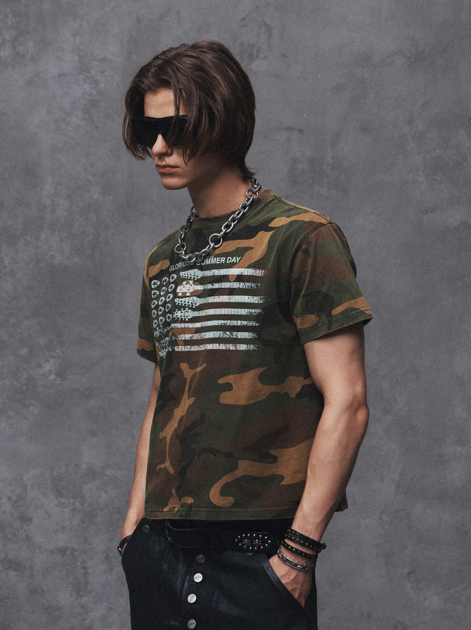 Vintage Washed Camo Guitar Print Tee