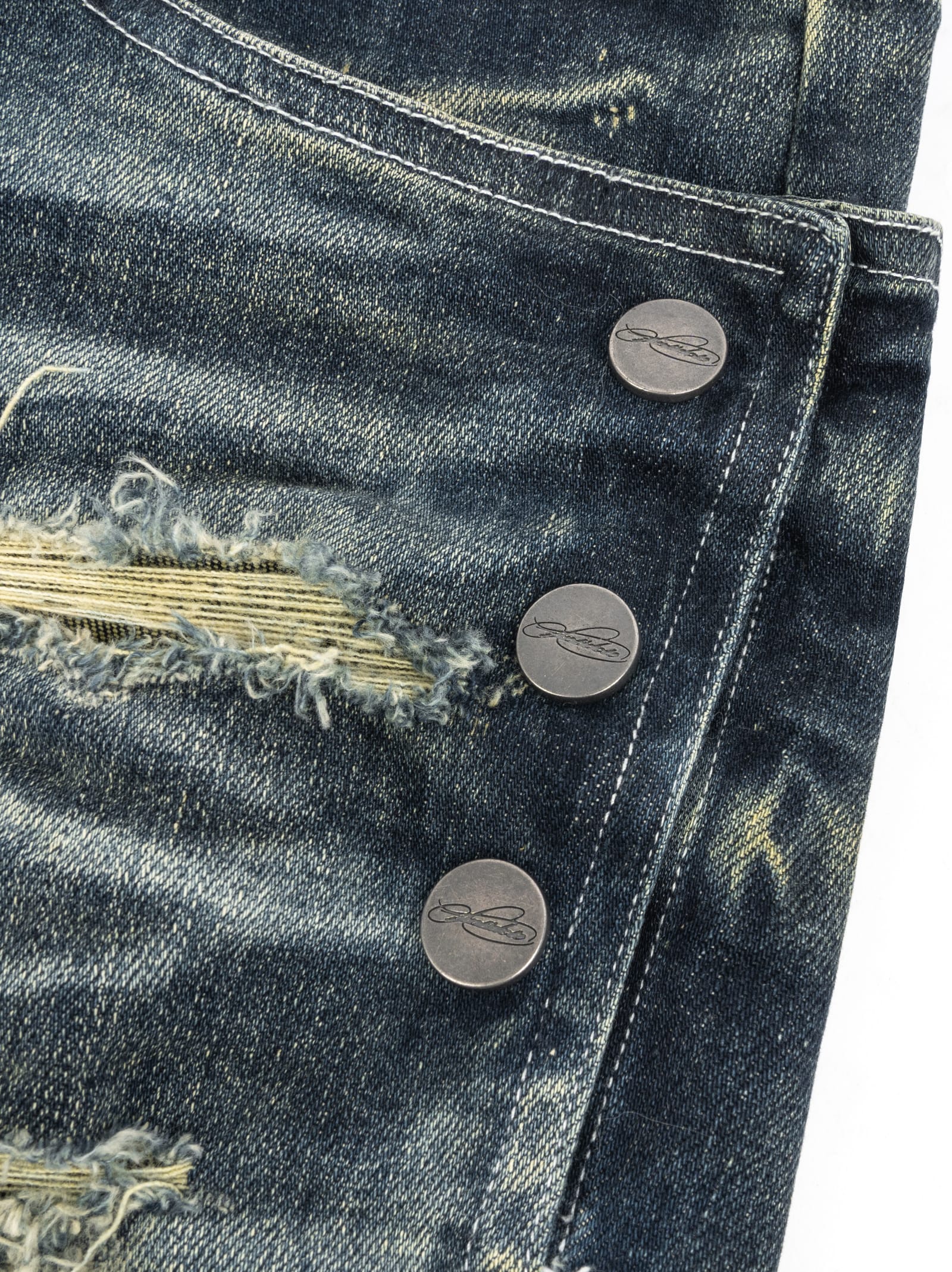 Vintage Washed Straight-Leg Safety Pin Jeans