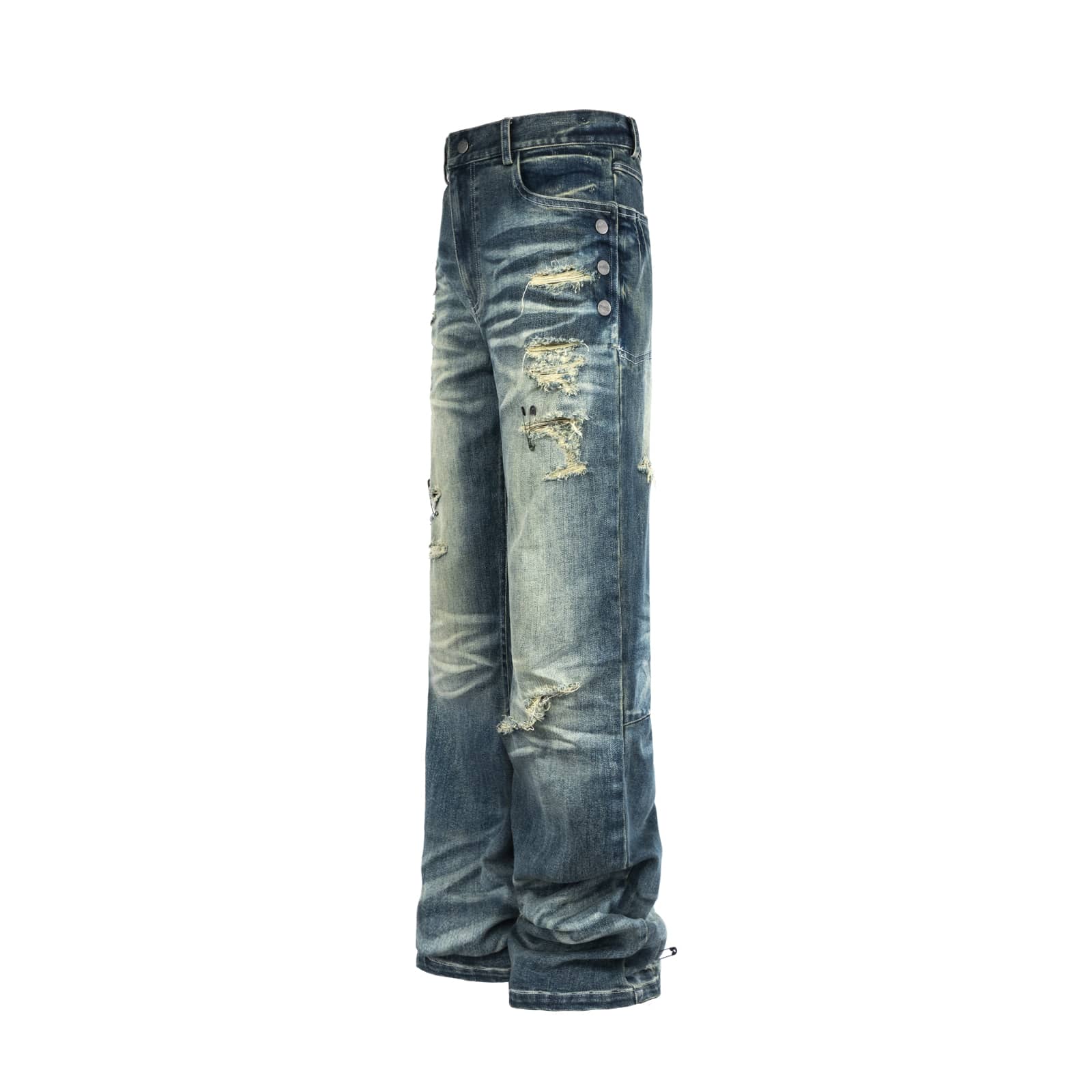 Vintage Washed Straight-Leg Safety Pin Jeans
