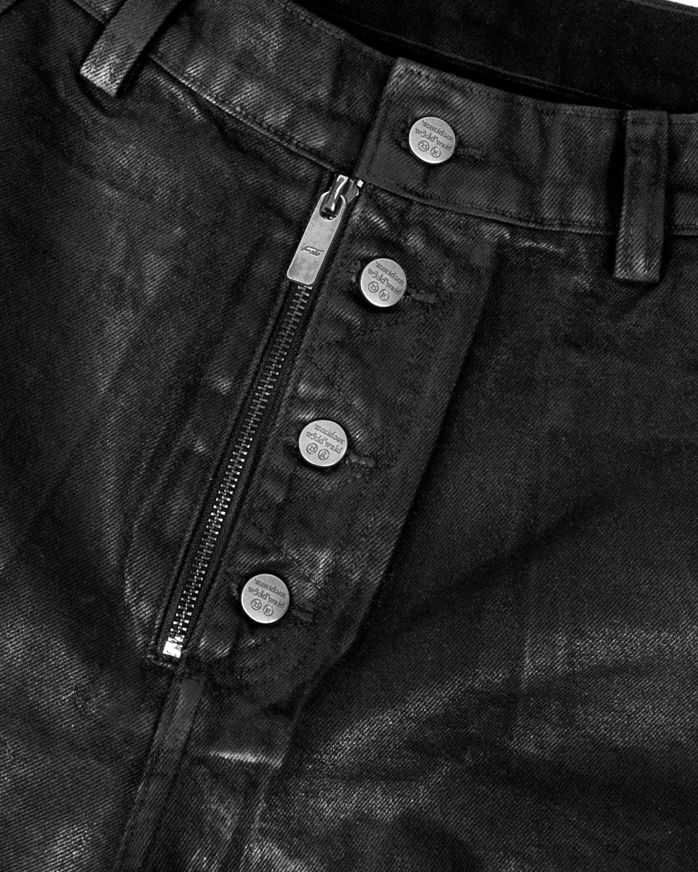 Waxed Studded Curved Denim Pants