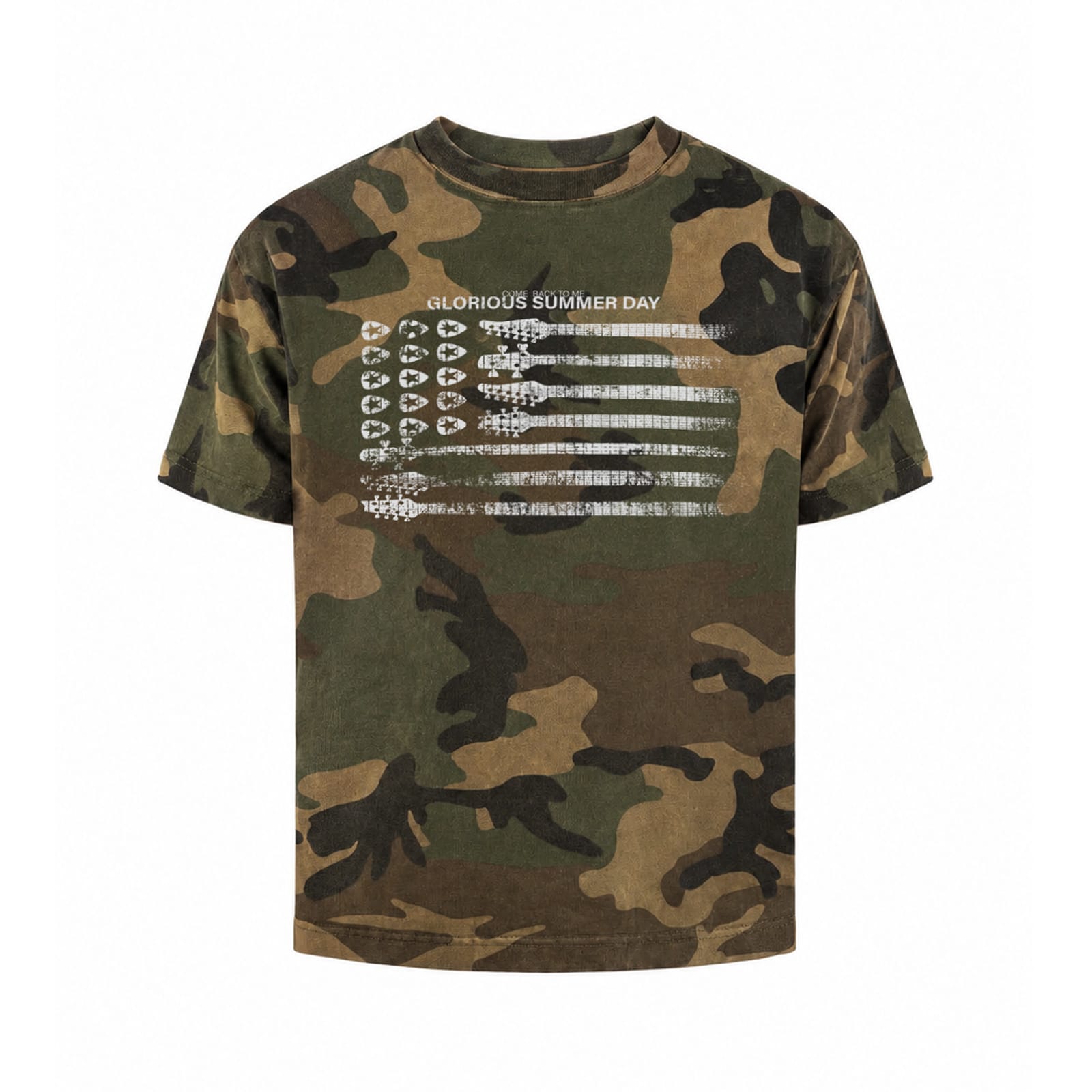 Army Green / S Vintage Washed Camo Guitar Print Tee