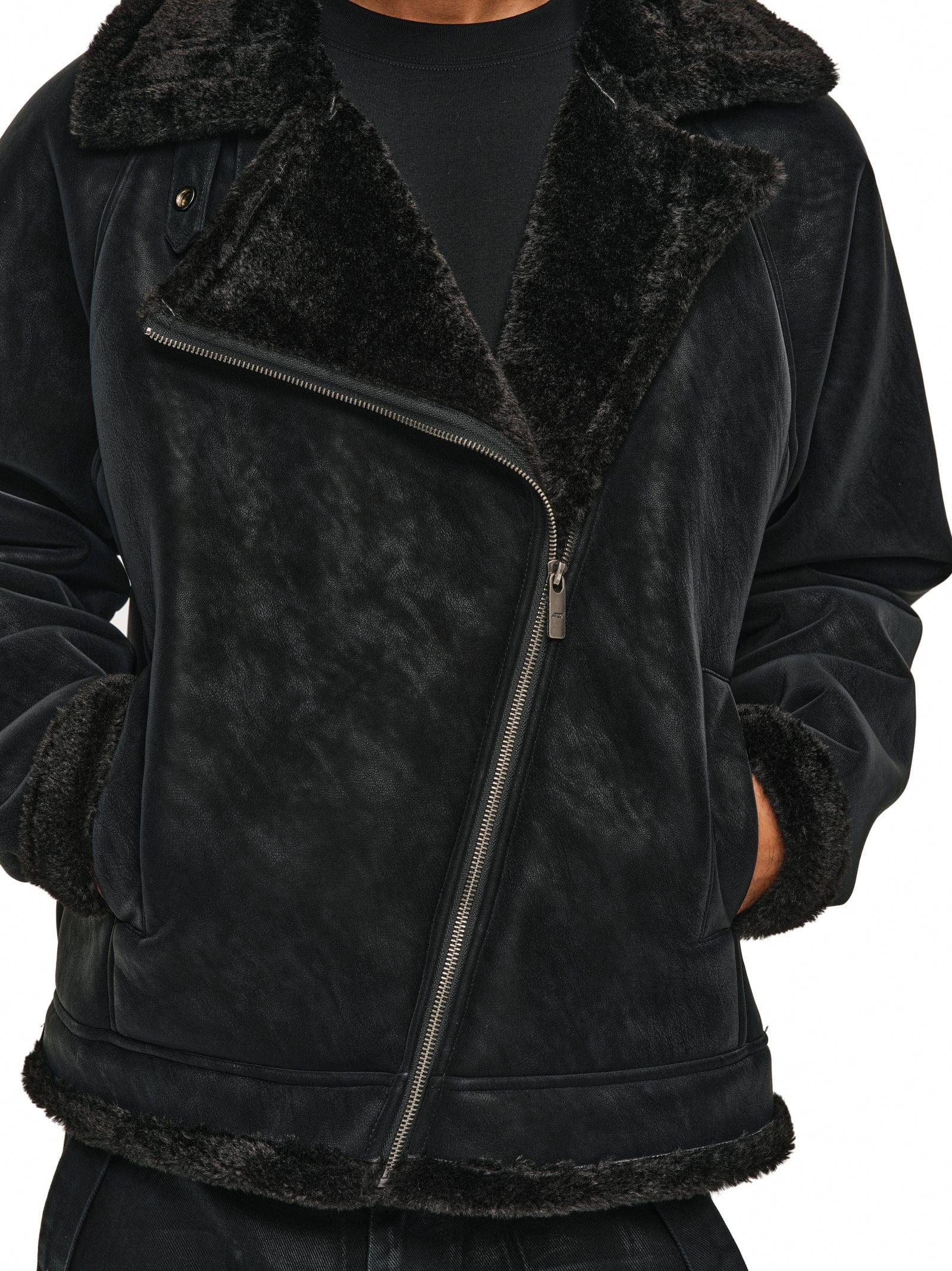 Asymmetric Zipper Shearling Jacket