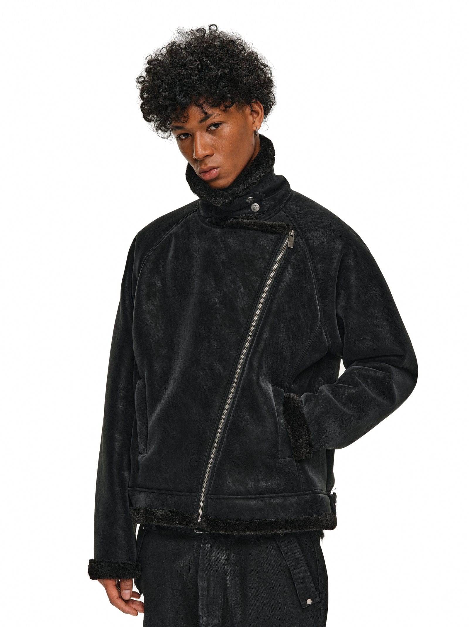 Asymmetric Zipper Shearling Jacket