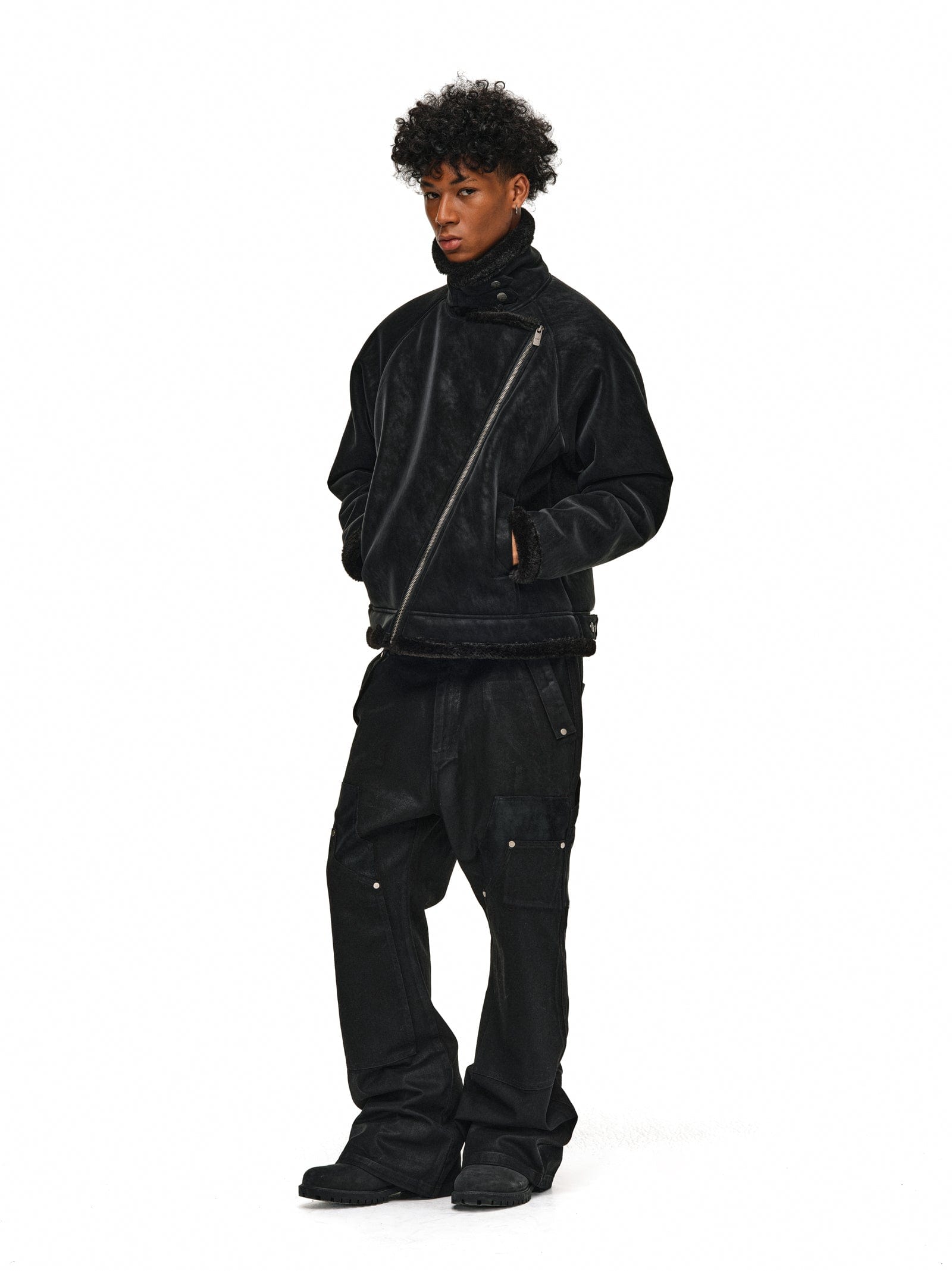 Asymmetric Zipper Shearling Jacket