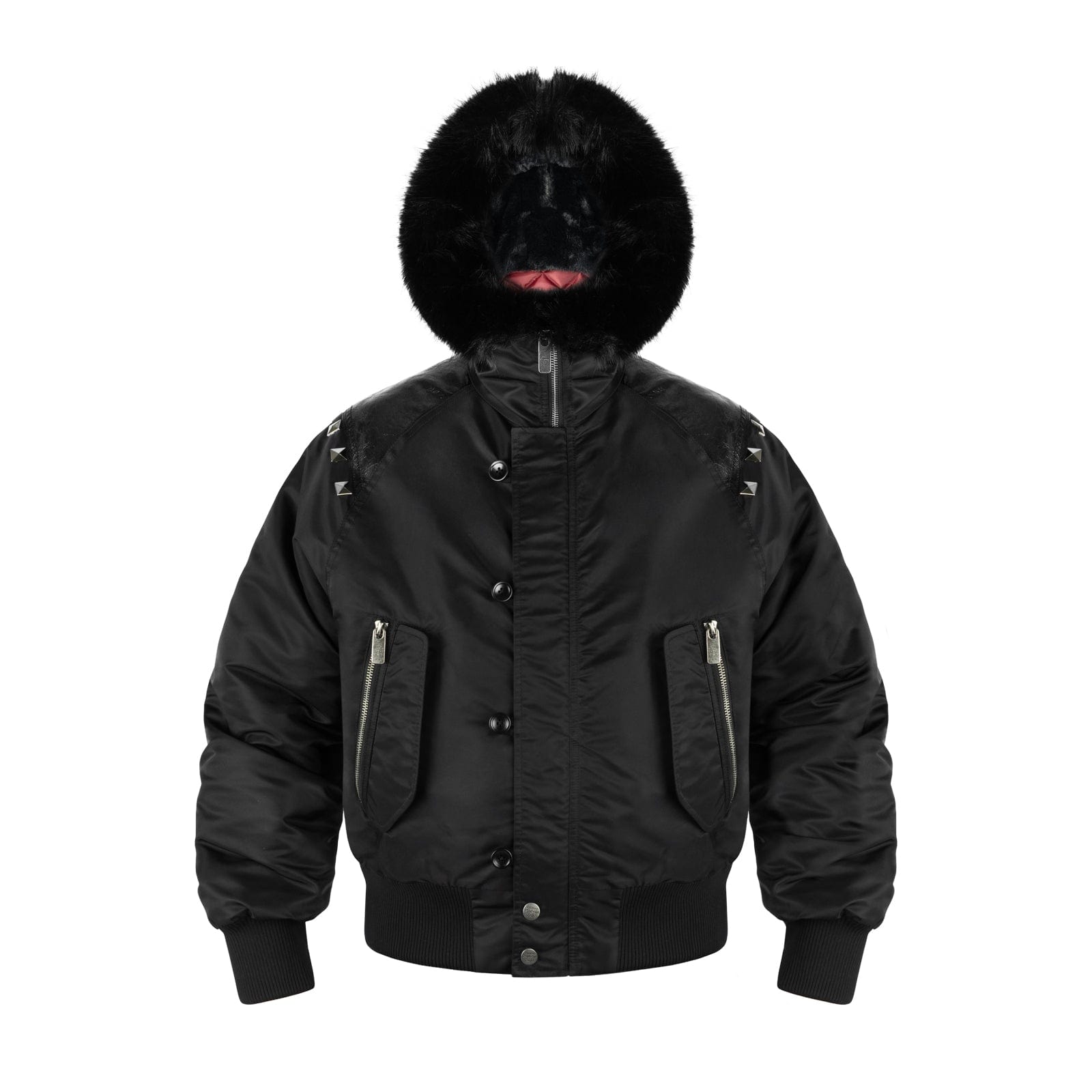 Black / S Leather-Panel Studded N2B Bomber Jacket