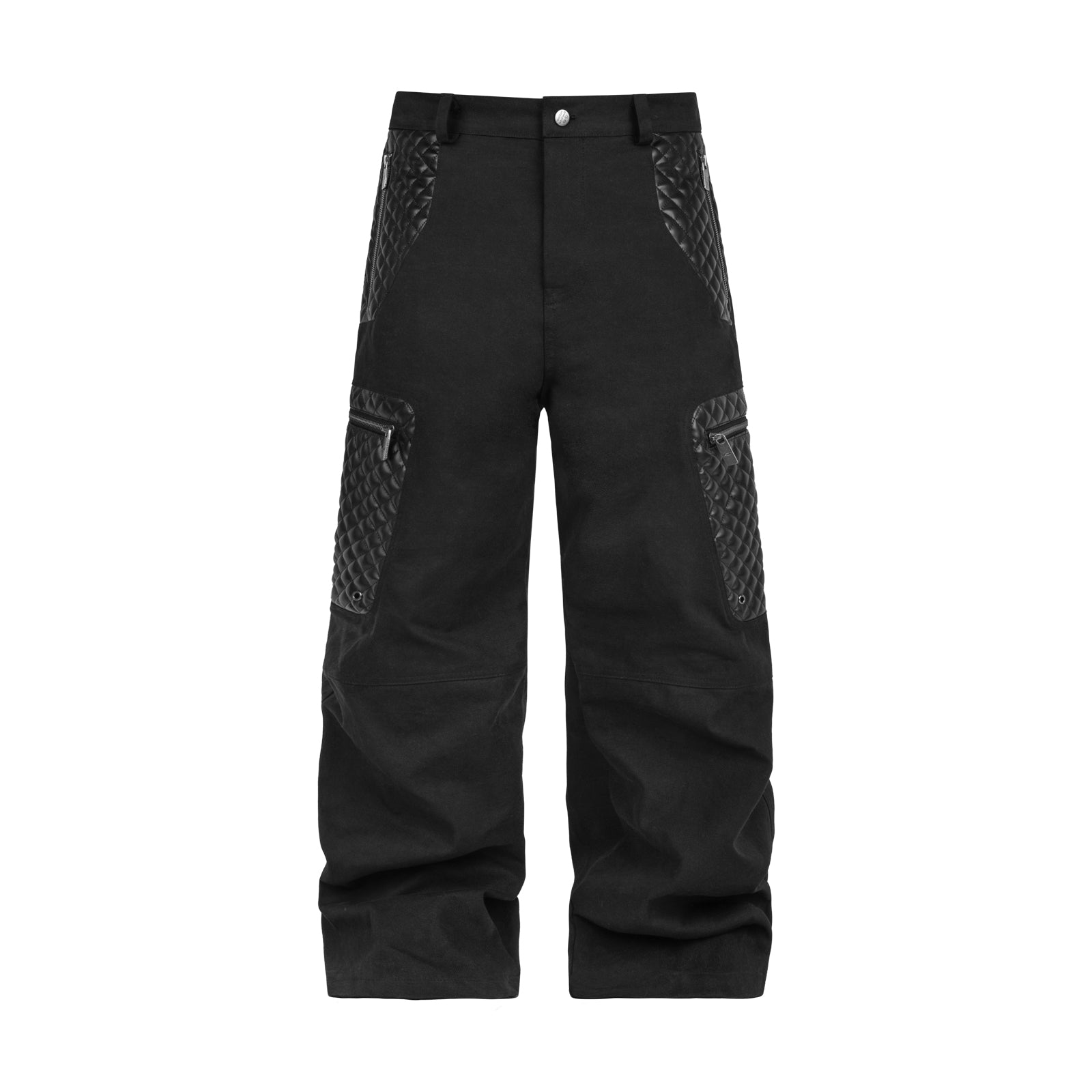 Black / S Leather patchwork work pants