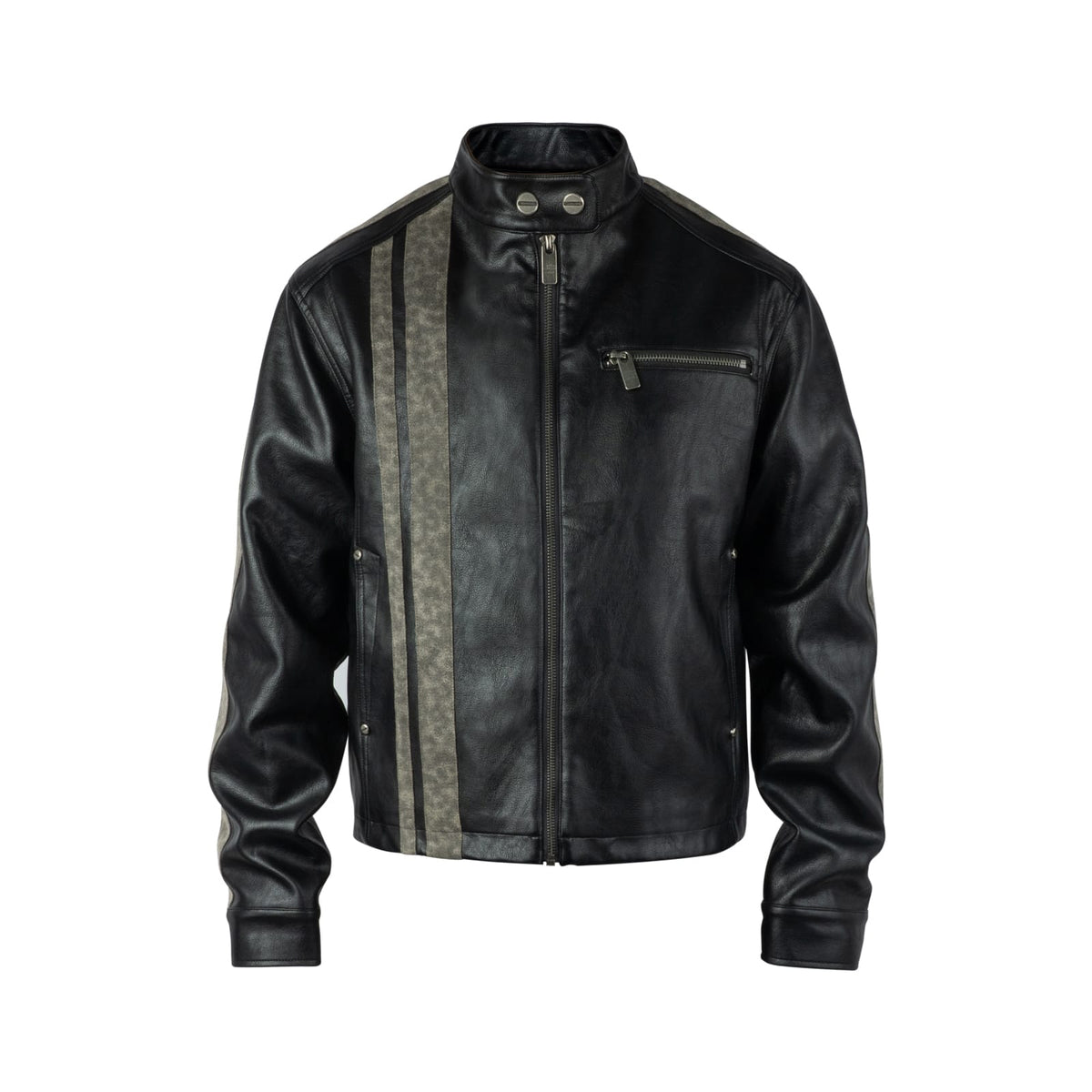 Black / S Leopard Panel Asymmetric Zip-Up Jacket