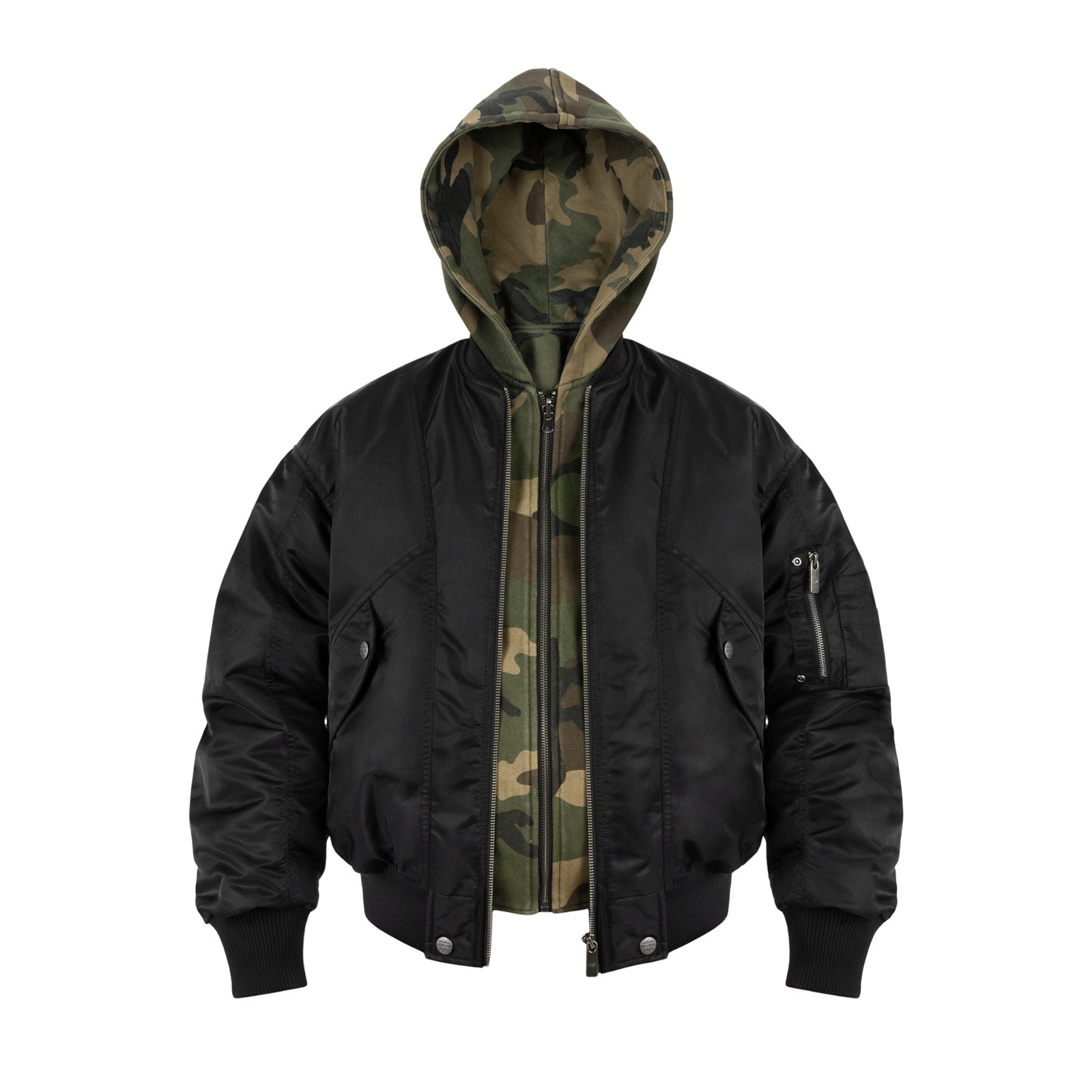 Black / S Reversible Camouflage Layered-Style Bomber