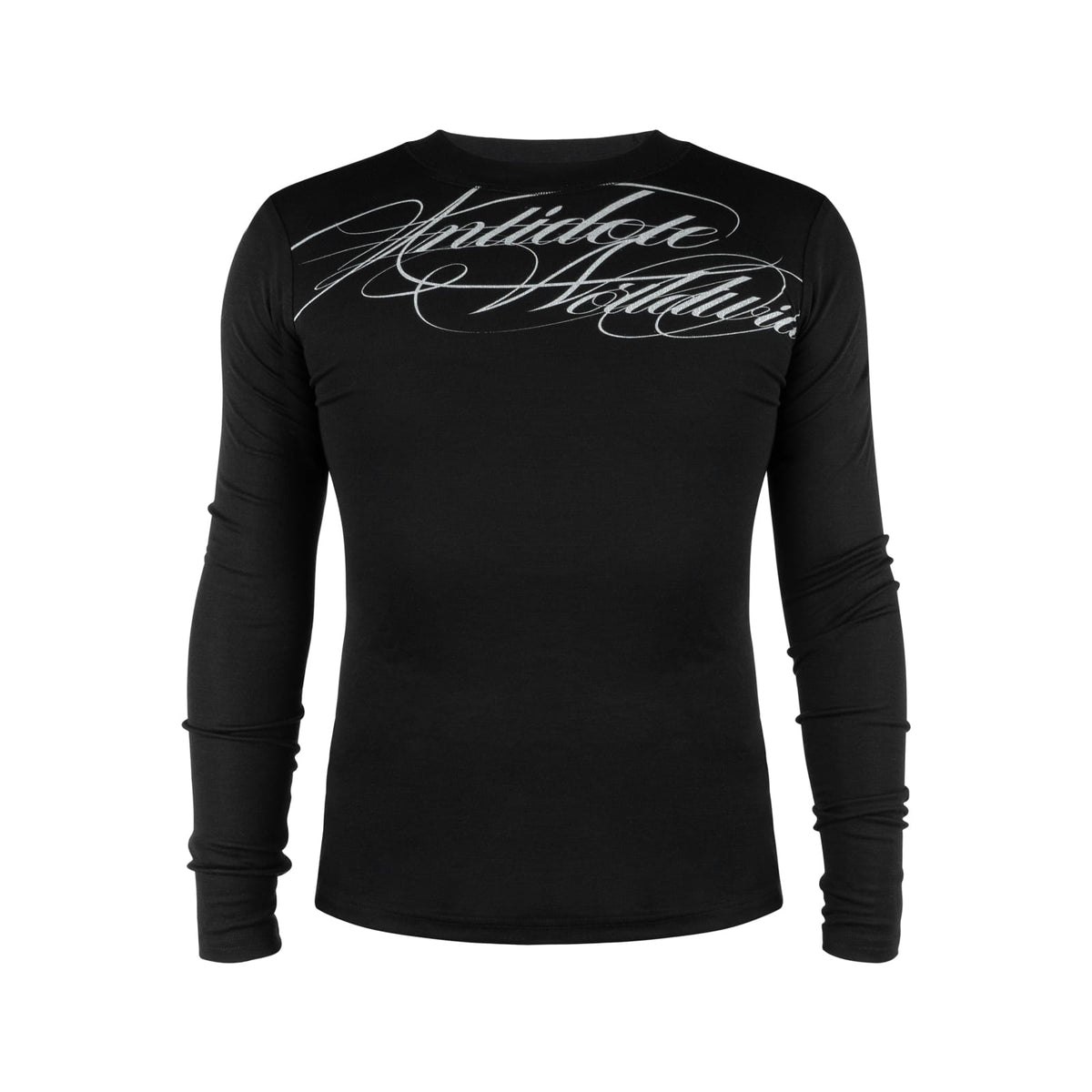 Black / S Script Cross Panel Long Sleeve Top