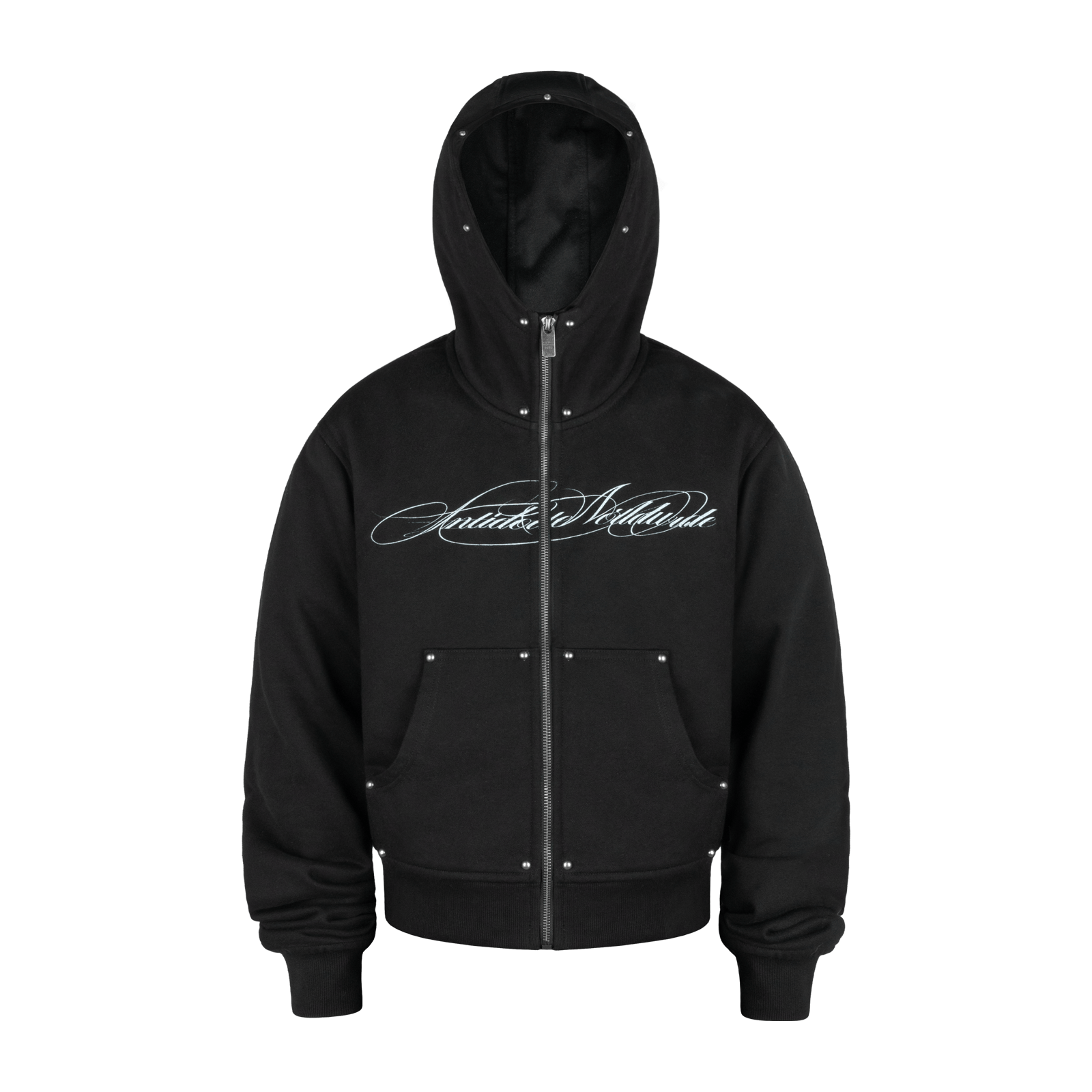 Black / S Studded Script Logo Tactical Hoodie