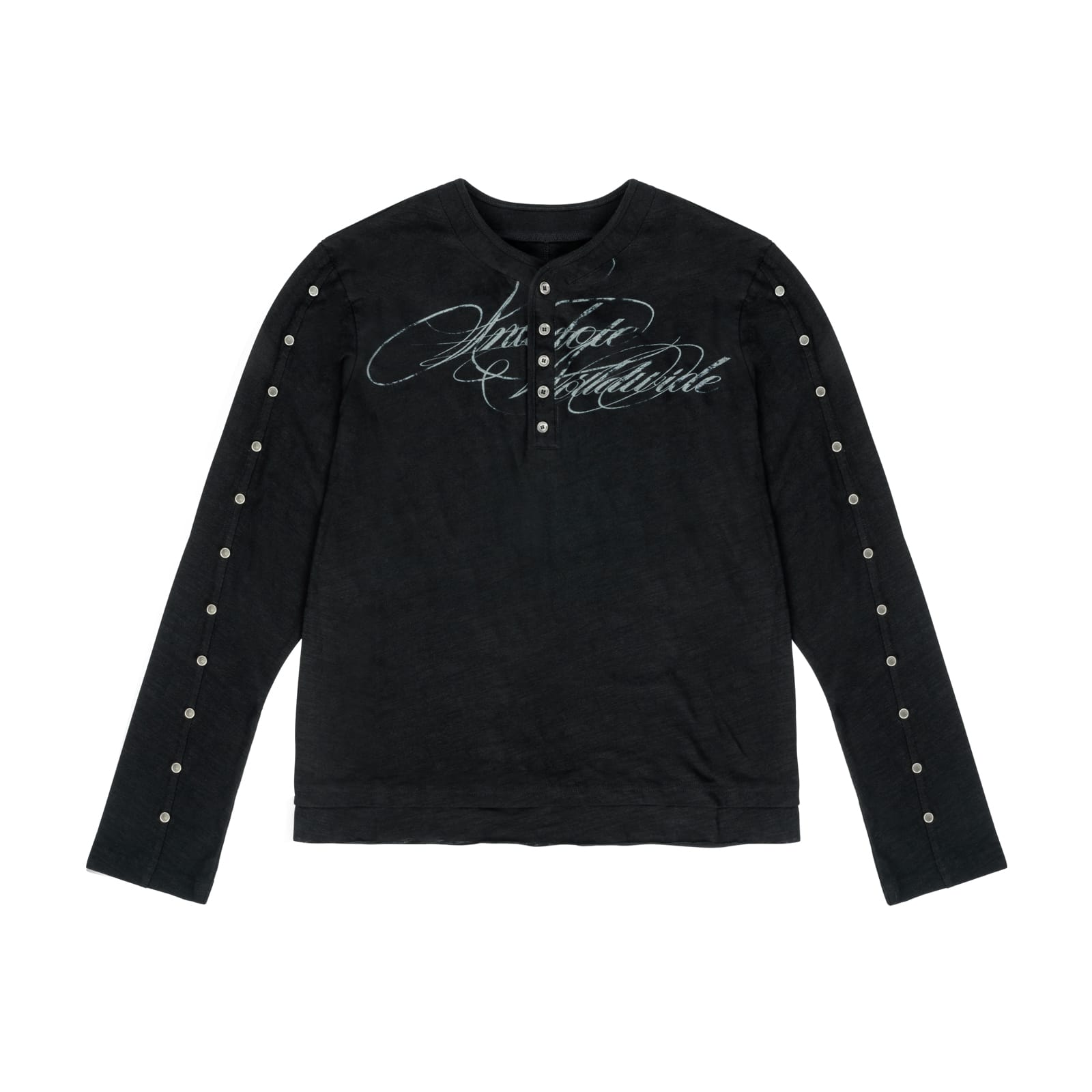 Black / S Studded Sleeve Henley Long Sleeve Tee