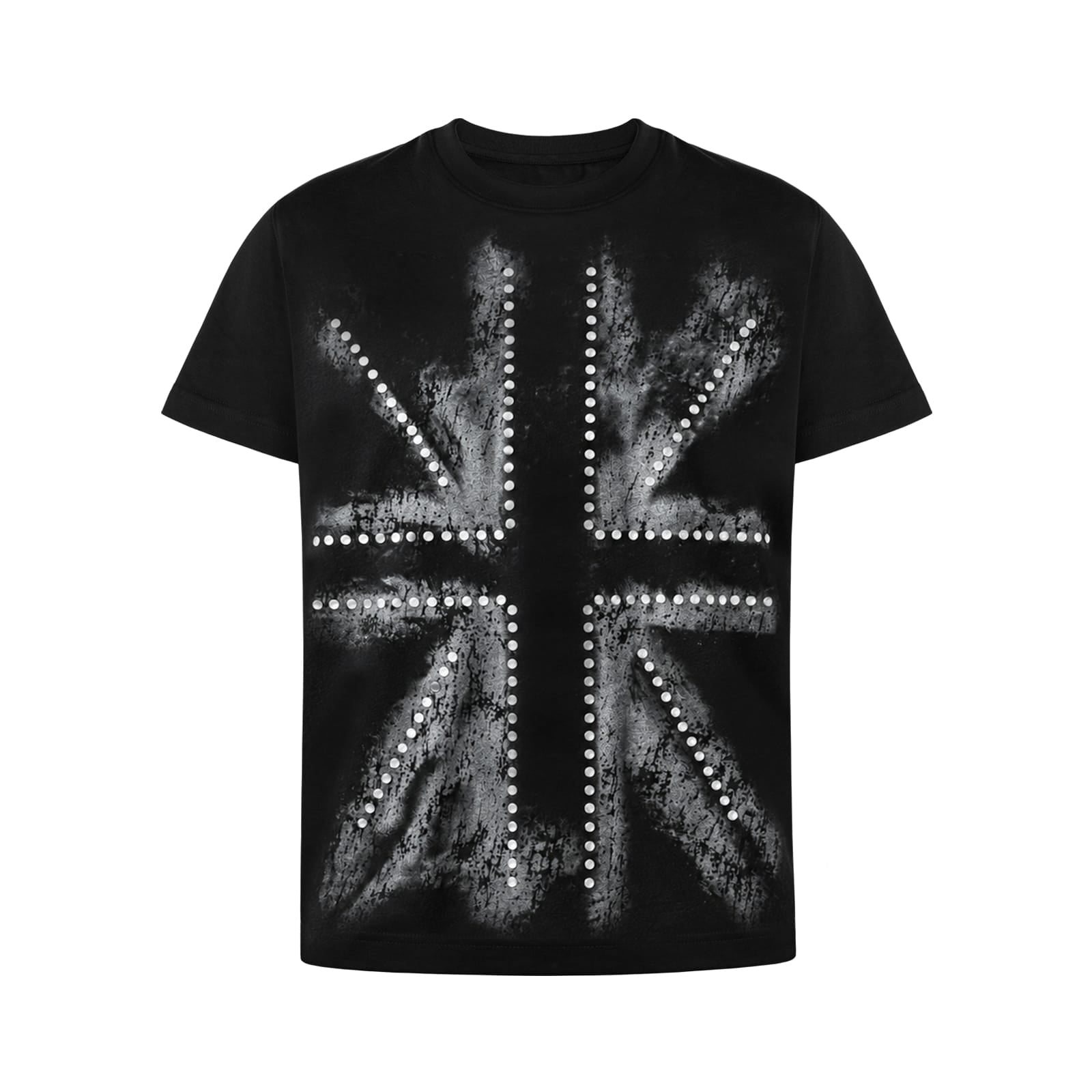 Black / S Studded Spray-Painted Distressed Graphic T-Shirt