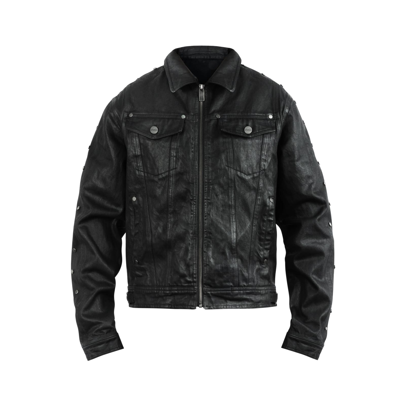 Black / S Waxed Studded Denim Jacket