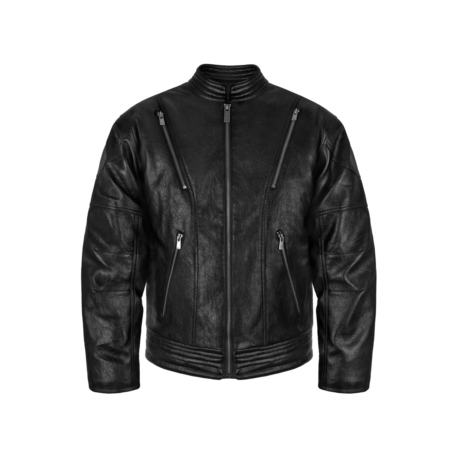 Black / S Zip-Up Leather Jacket