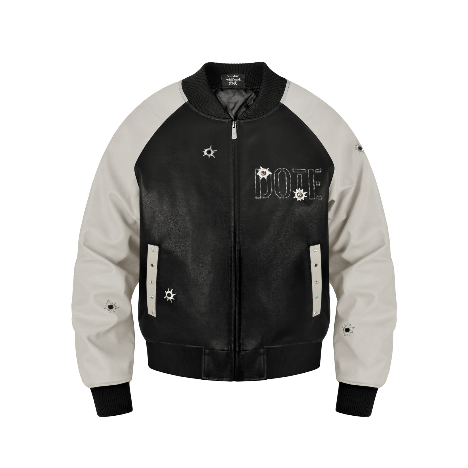 Black & White / S Gemstone Raglan Leather Varsity Jacket