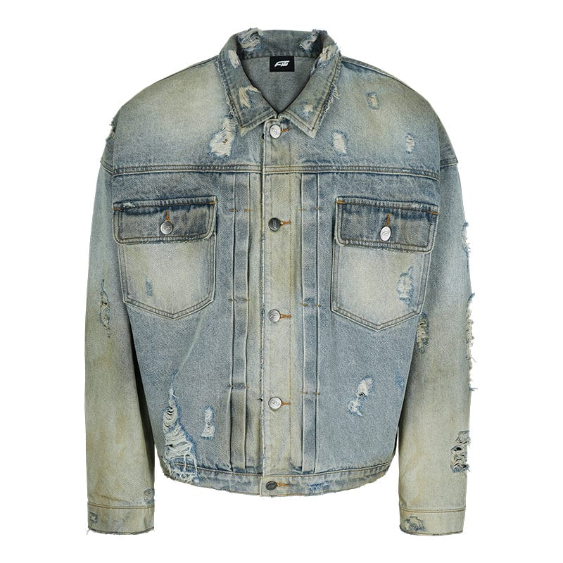 Blue / S Ripped denim jacket