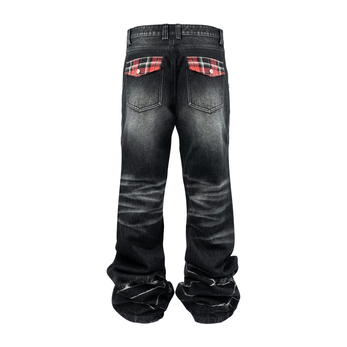 Claw Mark Plaid Patch Distressed Black Jeans