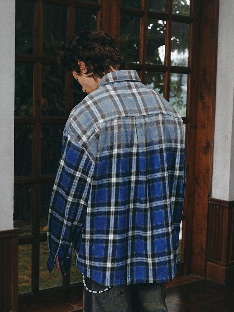 COAT Blue faded plaid ombre shirt