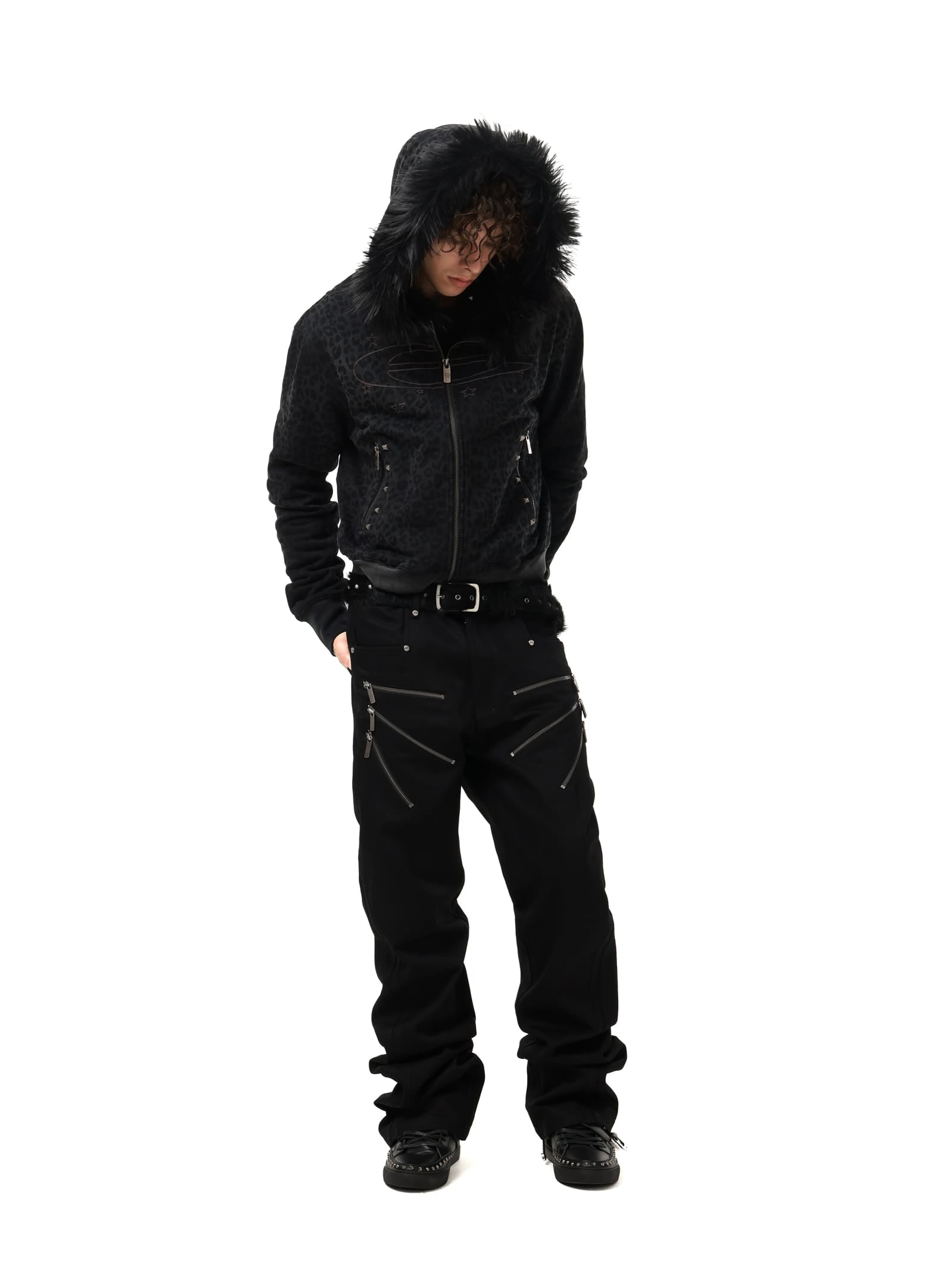 Distressed Leopard Print Zip-Up Hoodie