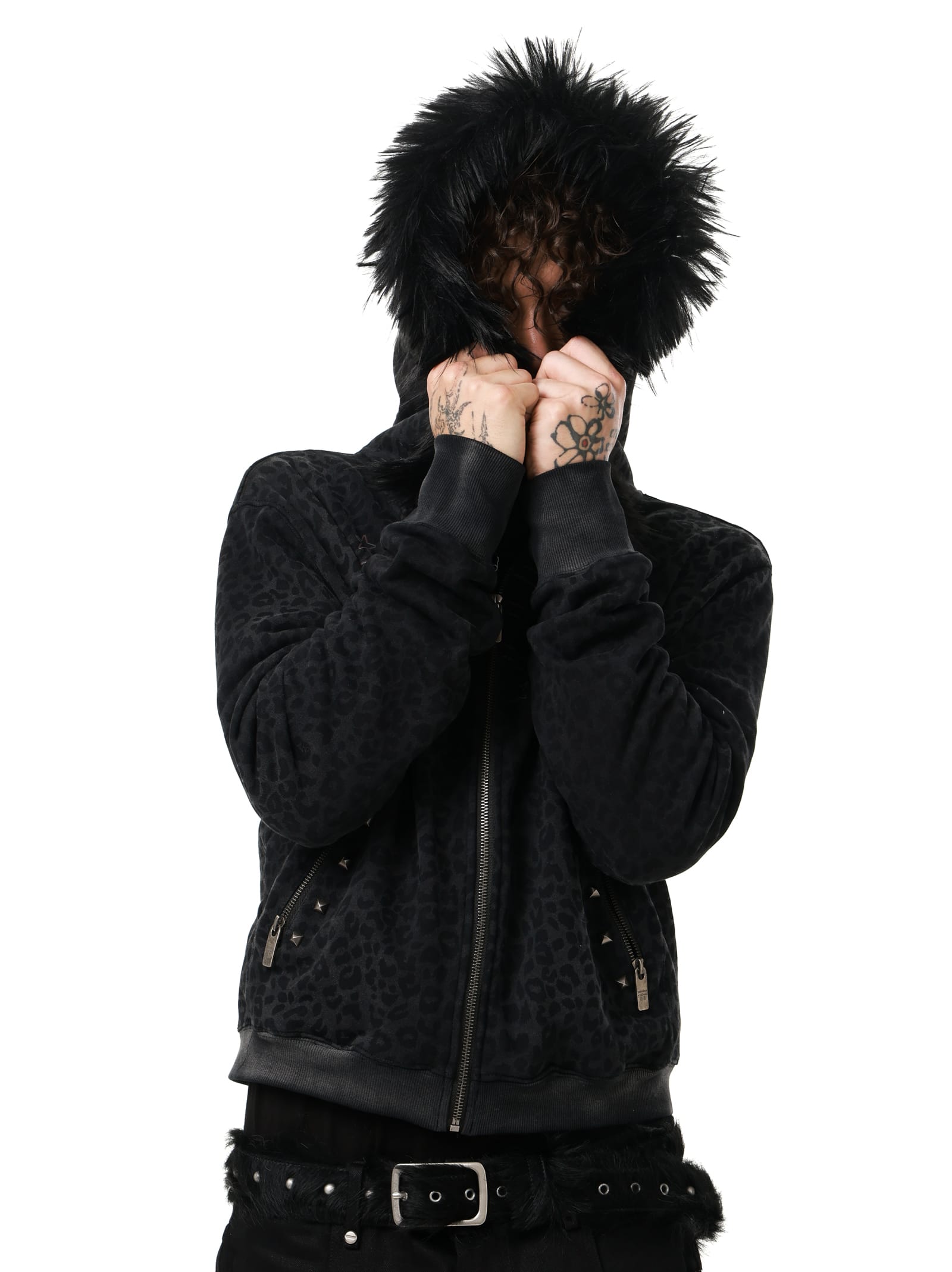Distressed Leopard Print Zip-Up Hoodie