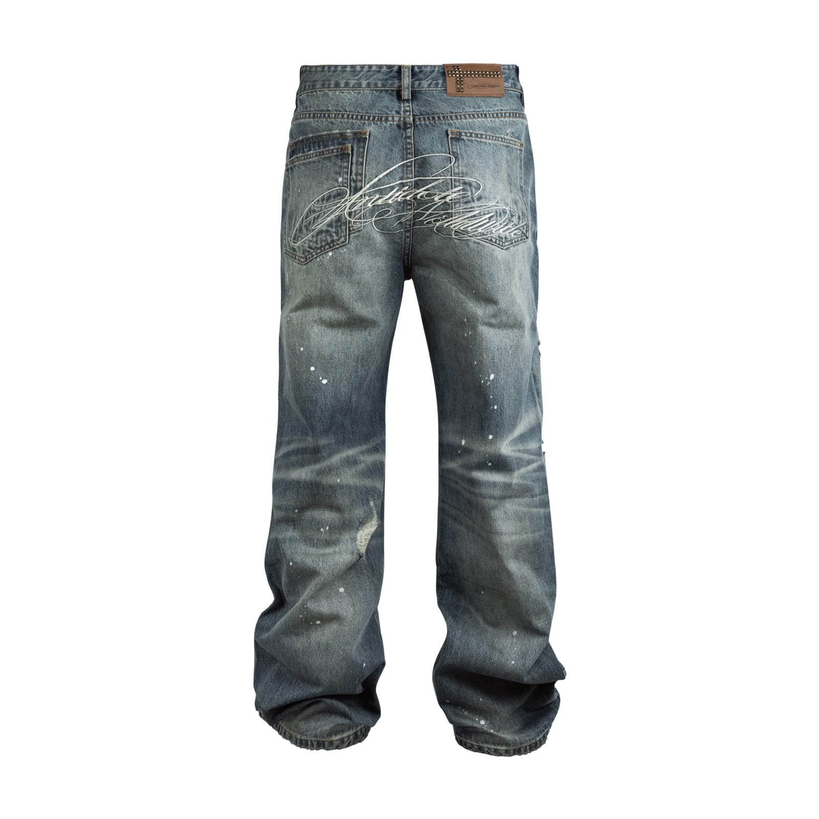 Embroidered Distressed Washed Jeans