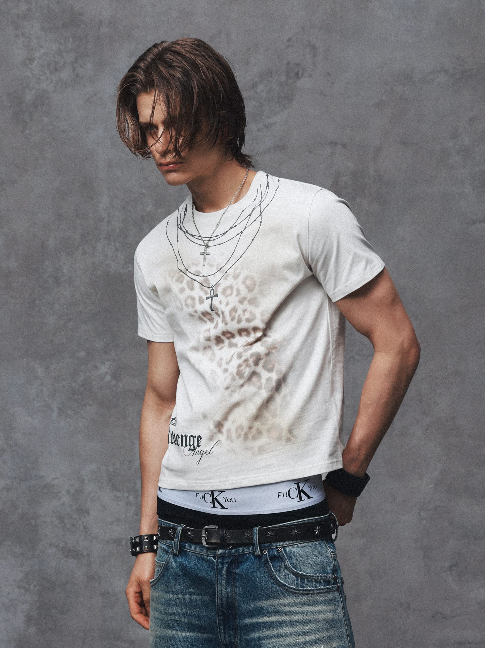 Fatal Revenge Angel Leopard Chain Print Tee