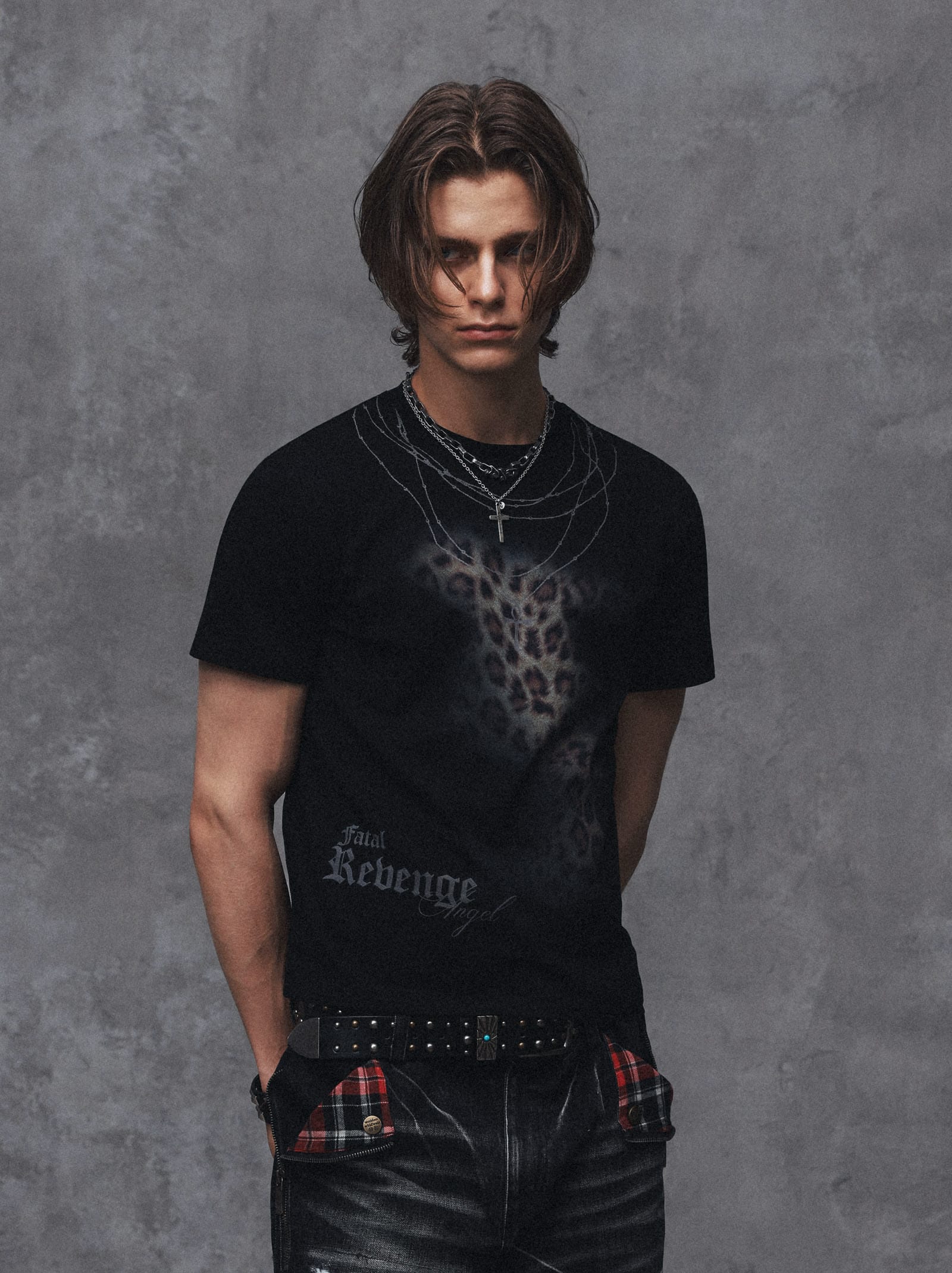 Fatal Revenge Angel Leopard Chain Print Tee
