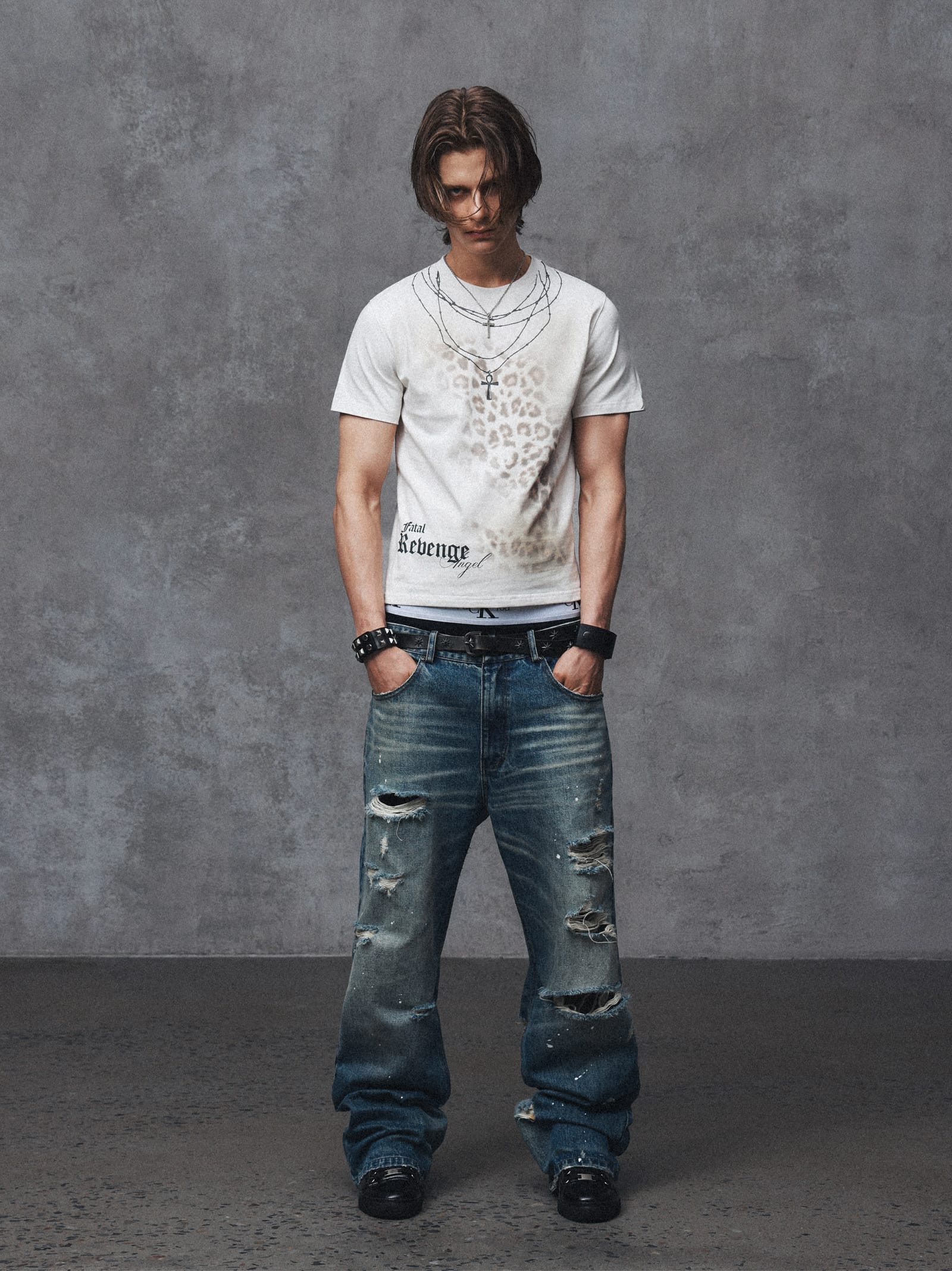 Fatal Revenge Angel Leopard Chain Print Tee