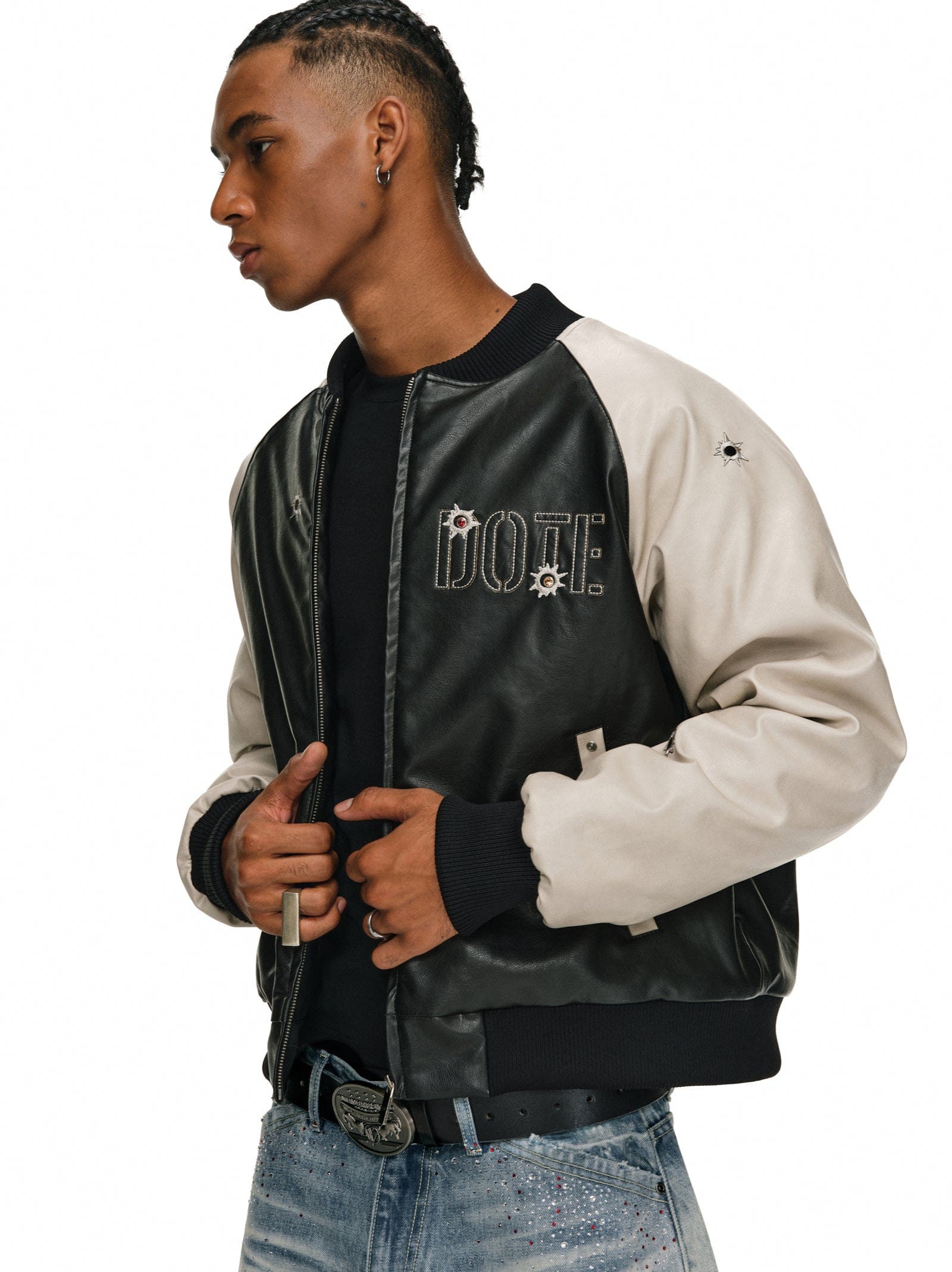 Gemstone Raglan Leather Varsity Jacket