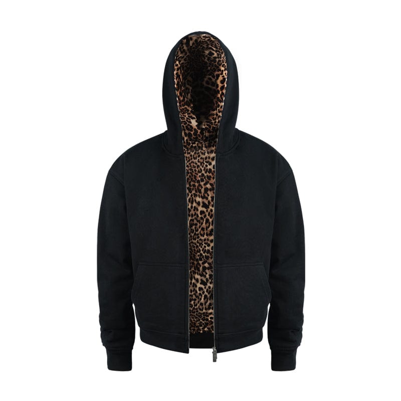 Hoodie Black / S Leopard print cardigan hoodie